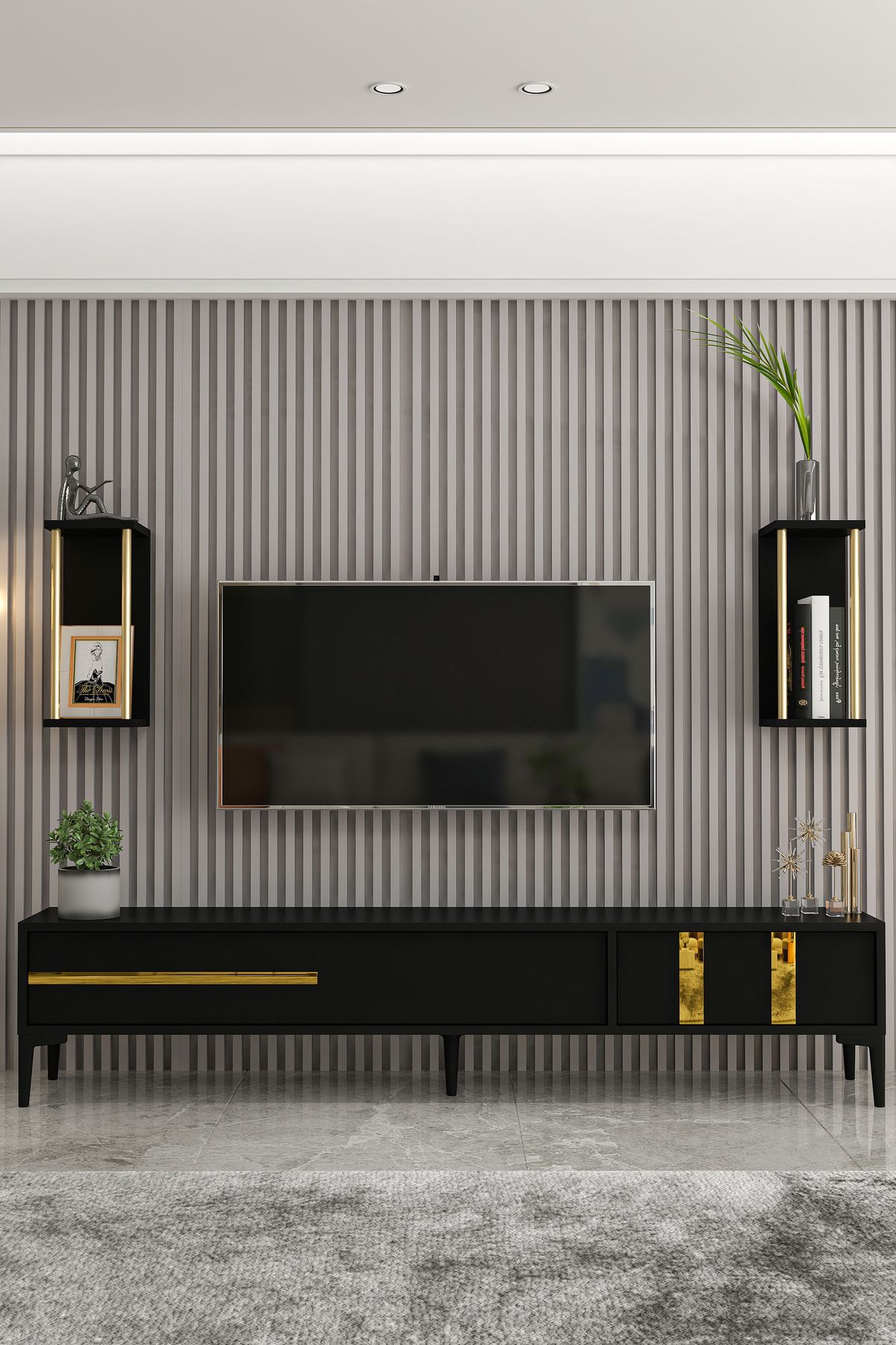 Lükens TV Unit Black Gold 180 cm