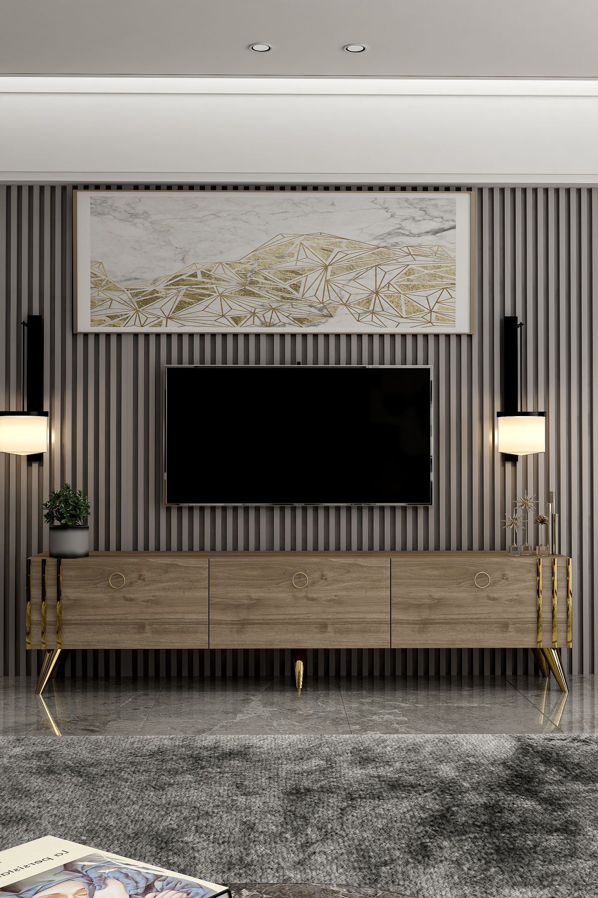 ASTEL WALNUT GOLD TV UNIT