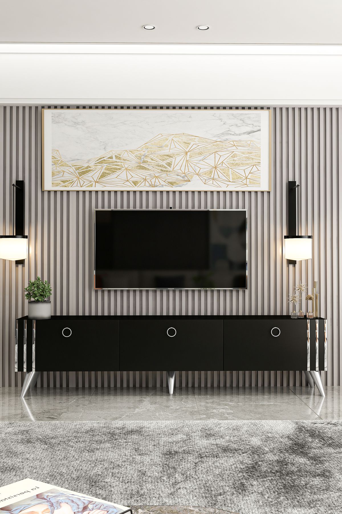 ASTEL BLACK SILVER TV UNIT