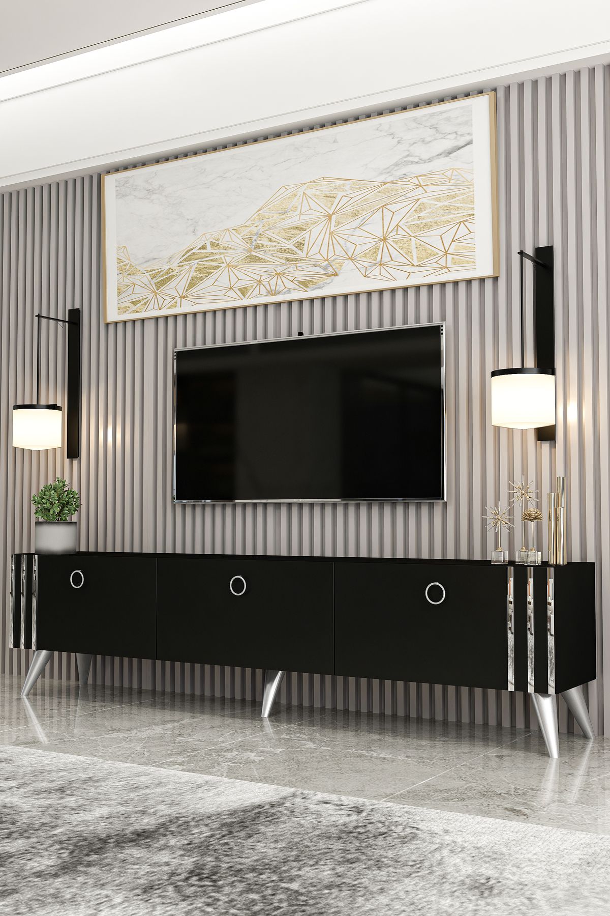 ASTEL BLACK SILVER TV UNIT