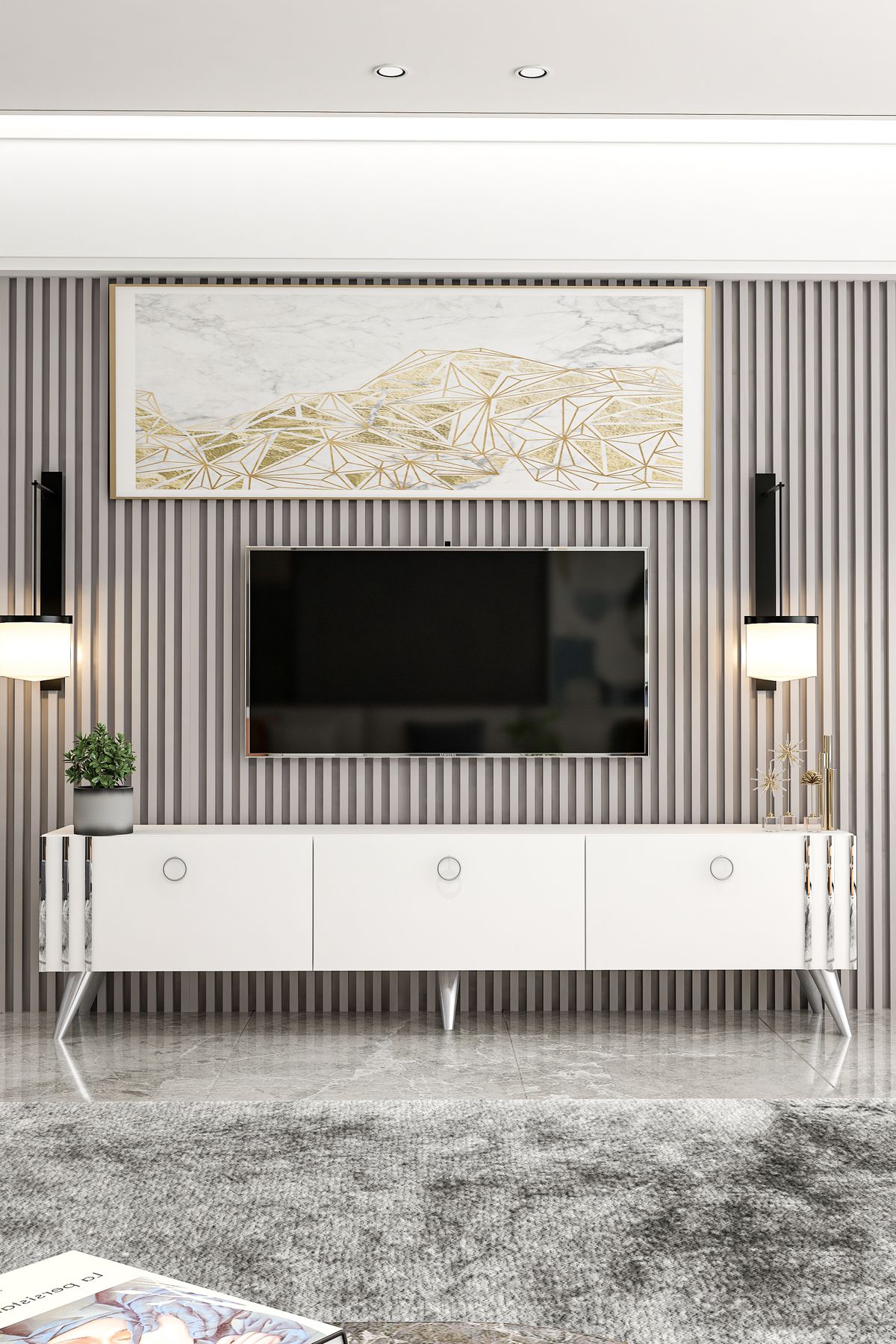 ASTEL WHITE SILVER TV UNIT