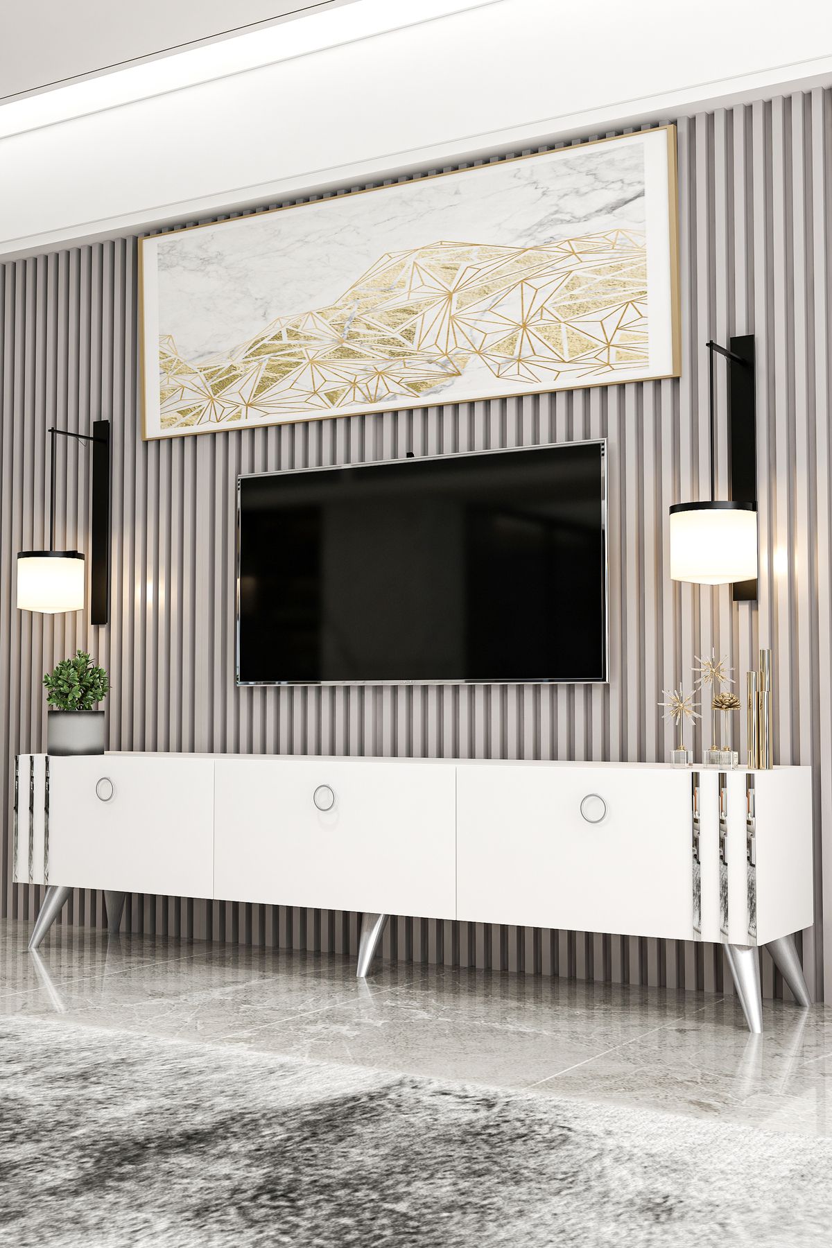 ASTEL WHITE SILVER TV UNIT