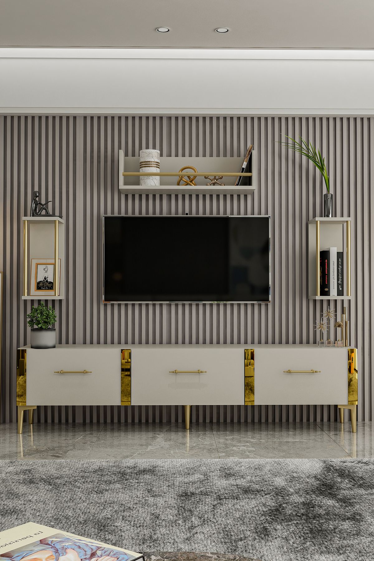 Laura TV Unit Sand Beige Gold