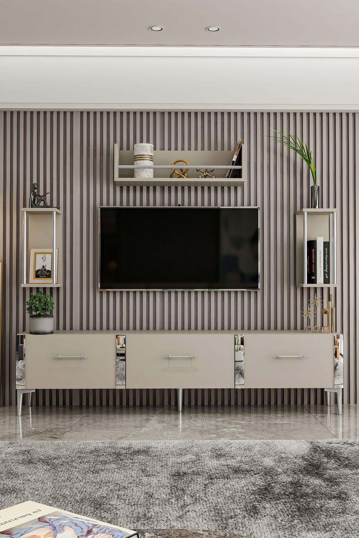 Laura TV Unit Sand Beige Silver