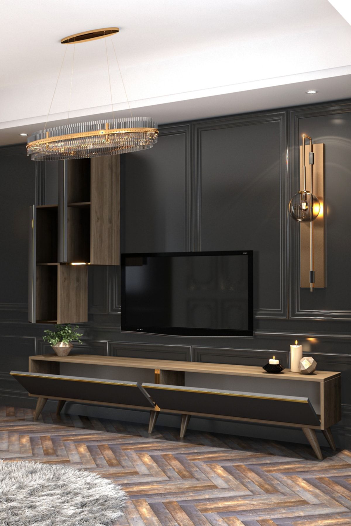 Aspendos TV Unit Walnut Anthracite