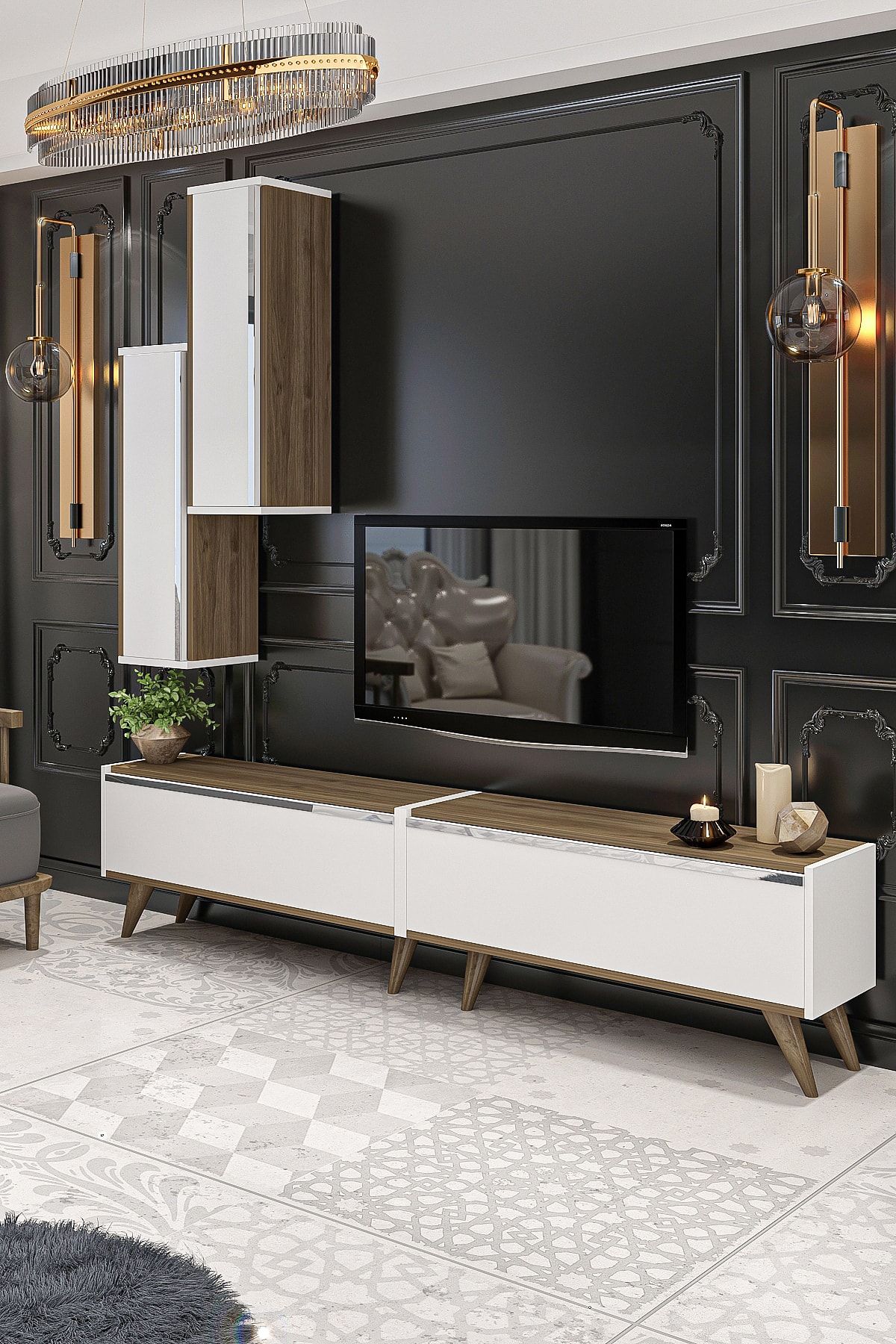 Ansto TV Unit Walnut White