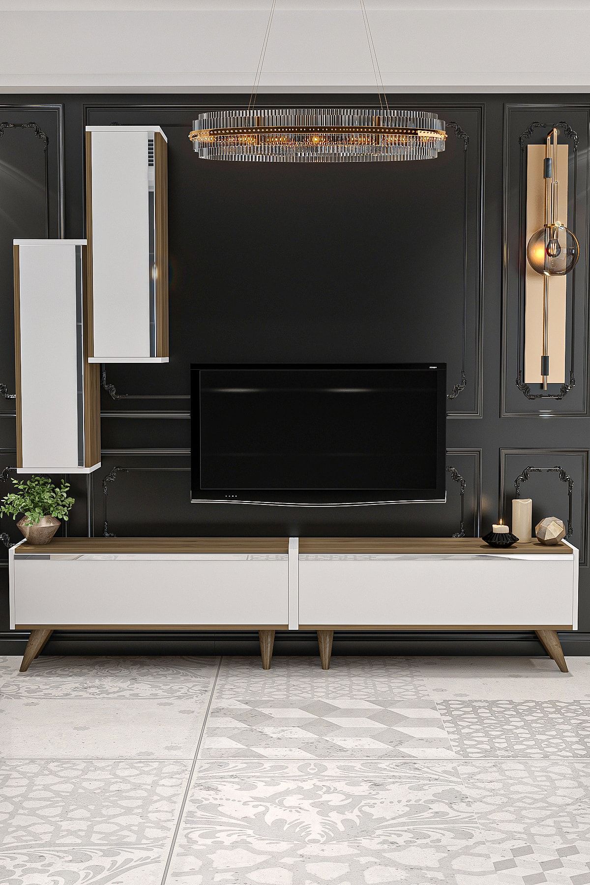 Ansto TV Unit Walnut White