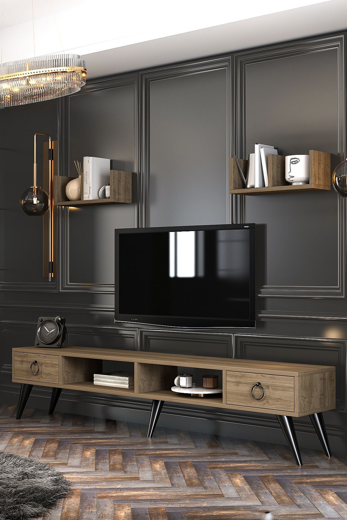 Lucina TV Unit 2 Shelves Walnut 180 Cm