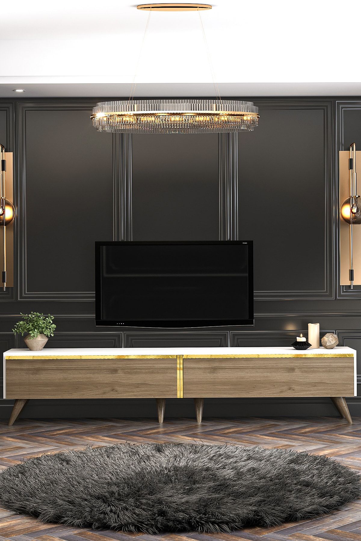 Arges TV Unit White Walnut 200 Cm