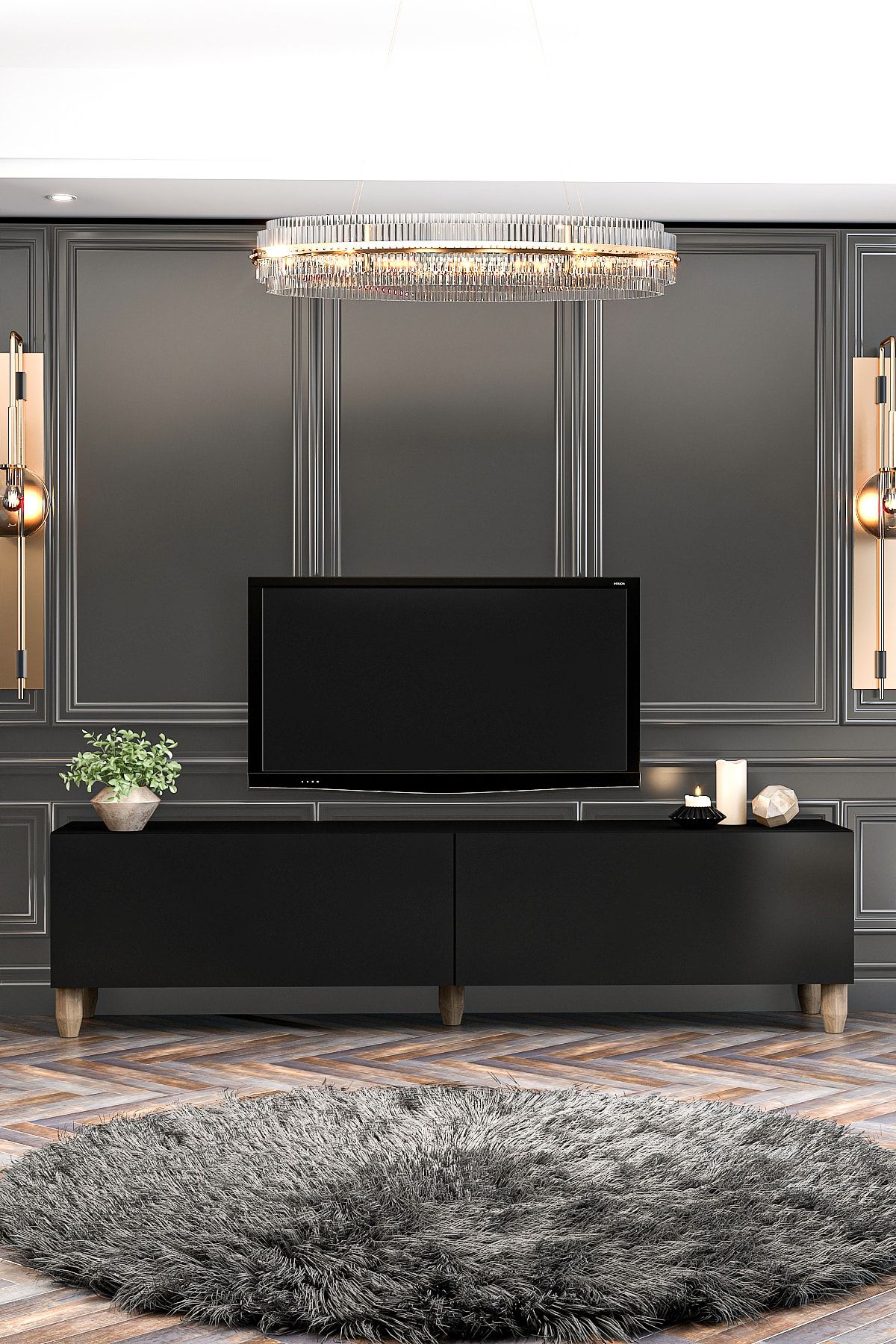 Vienna TV Unit Wooden Walnut Leg 150cm