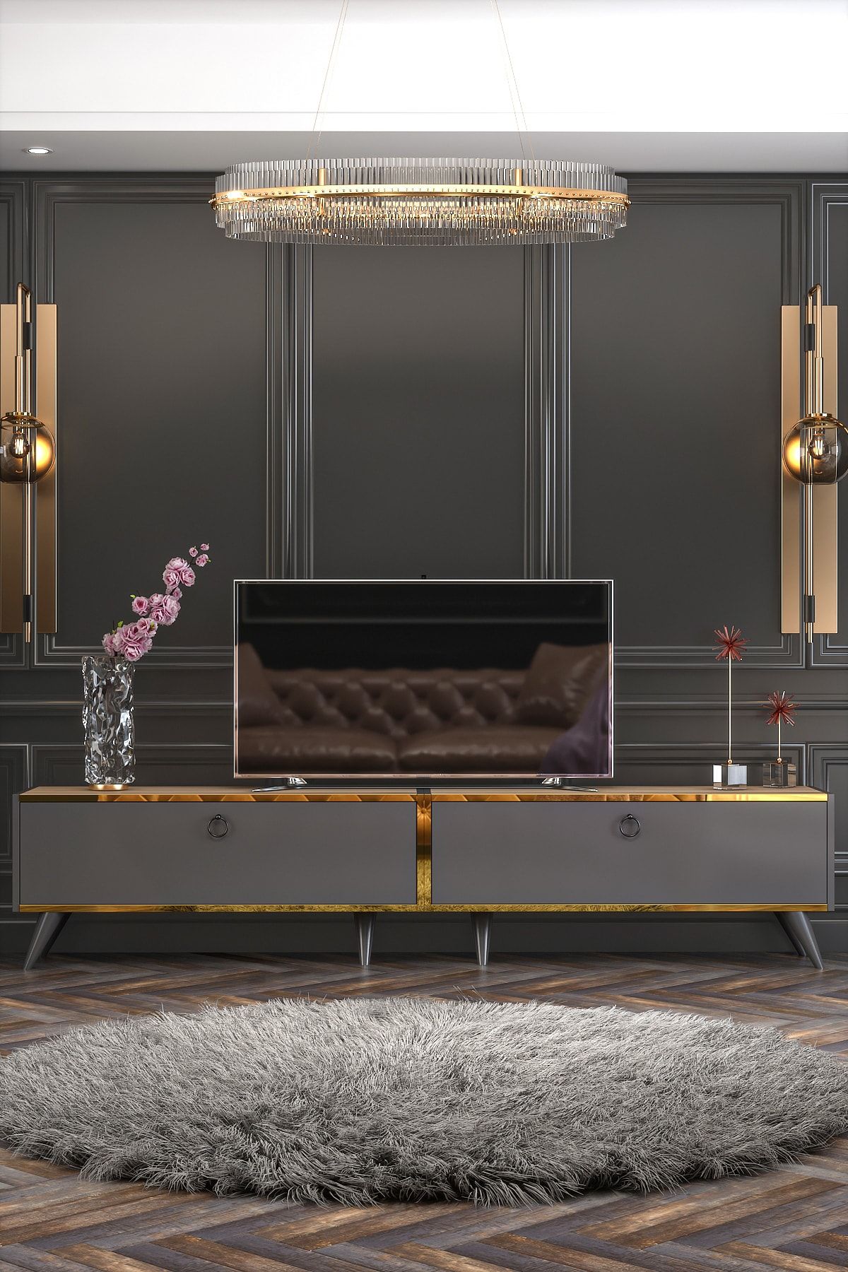 Starlight TV Unit Anthracite Çırağan Gold Tape