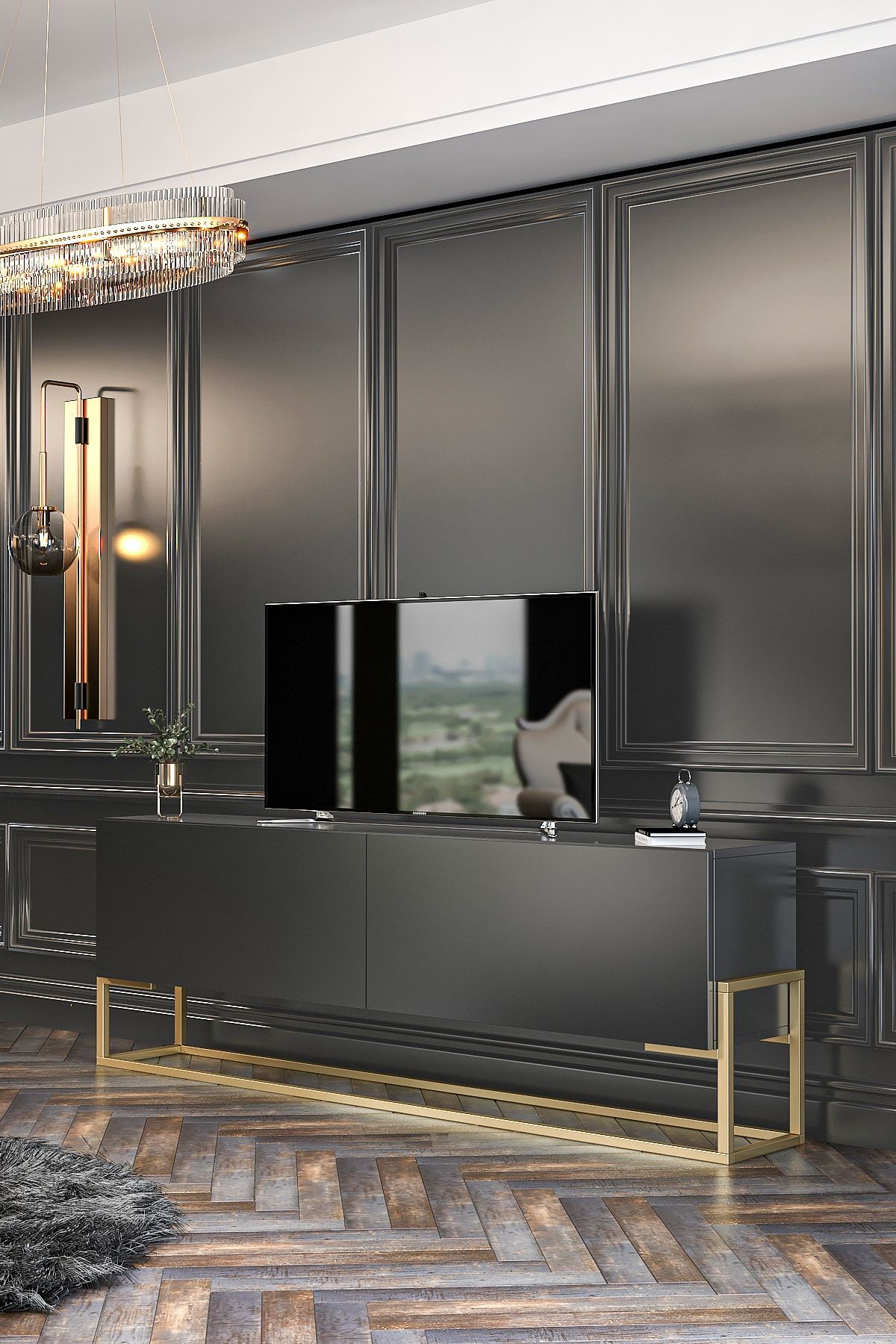 Amelia TV Unit Anthracite Gold