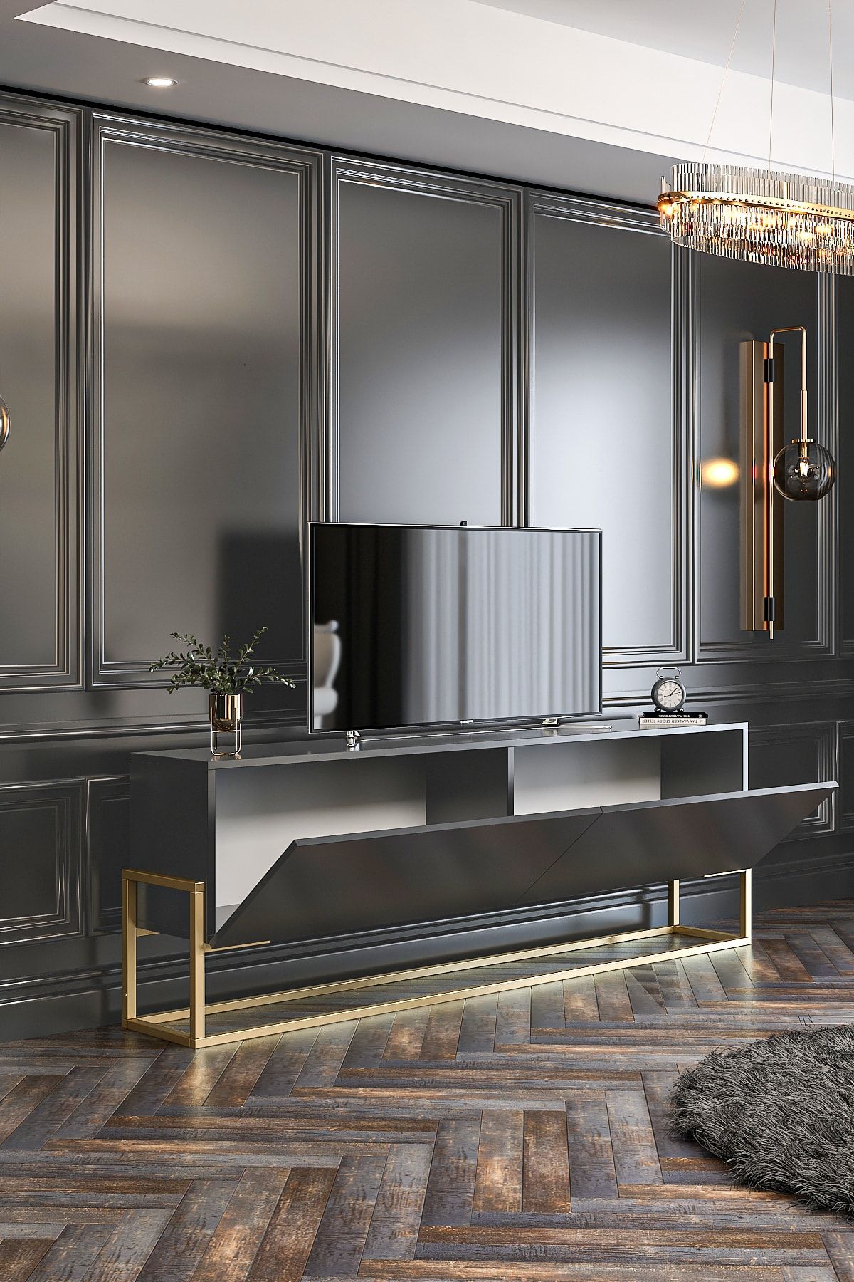 Amelia TV Unit Anthracite Gold