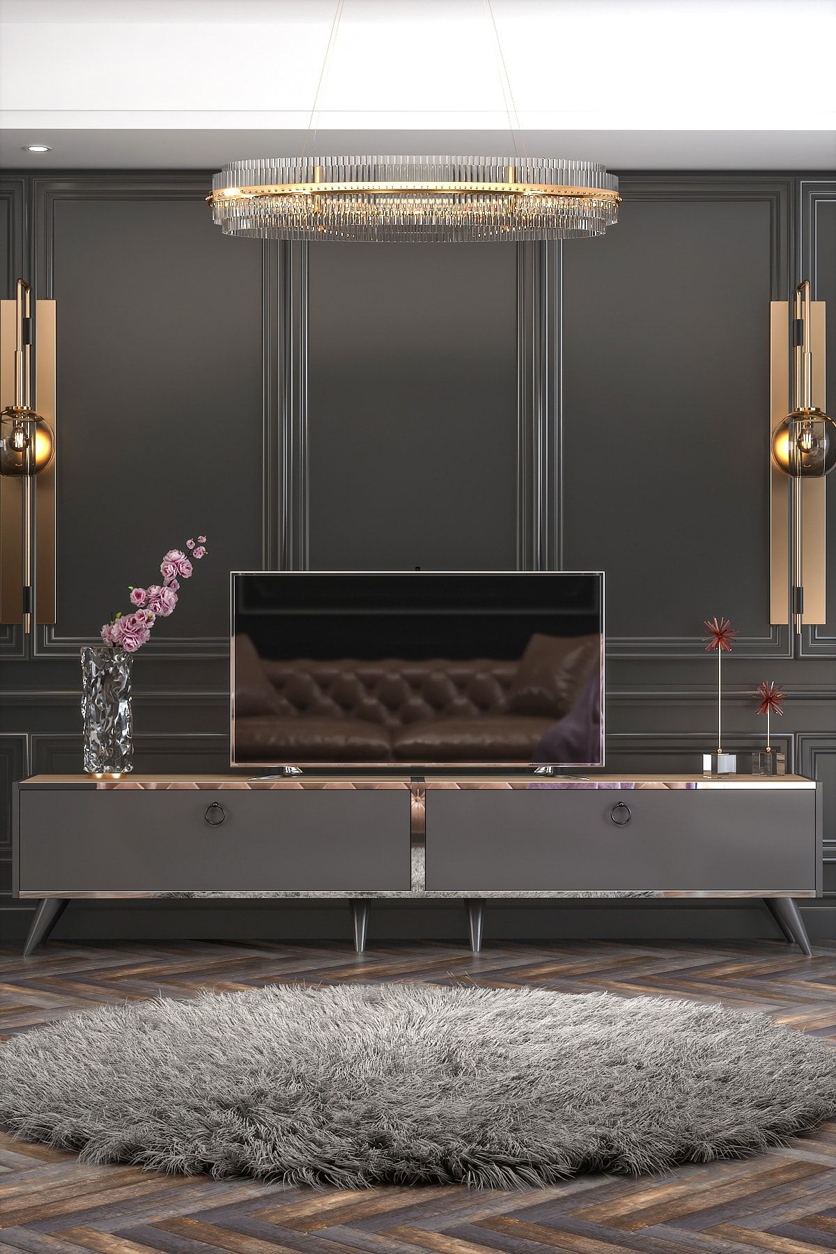 Starlight TV Unit Anthracite Çırağan Silver Tape