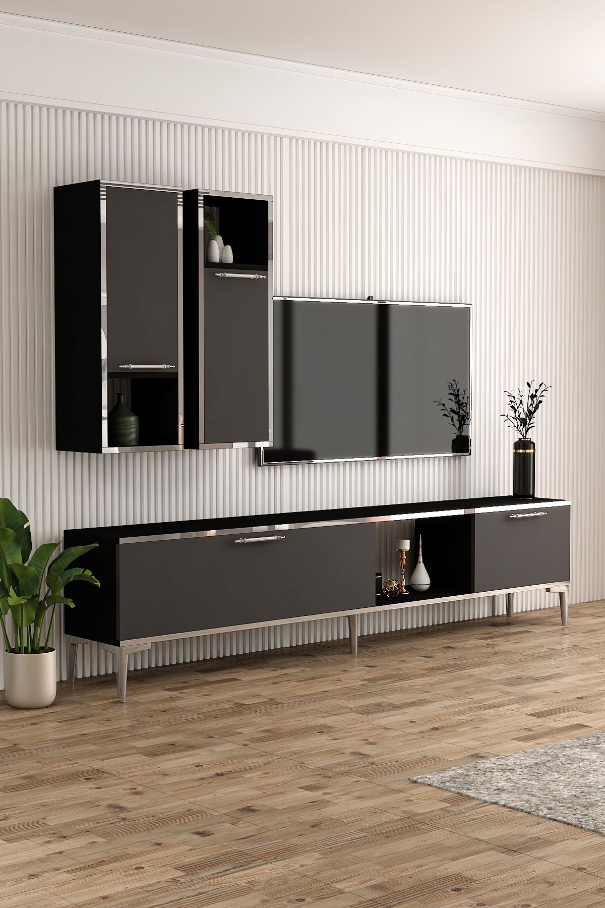 Astera TV Unit 180 Cm Black Anthracite Silver