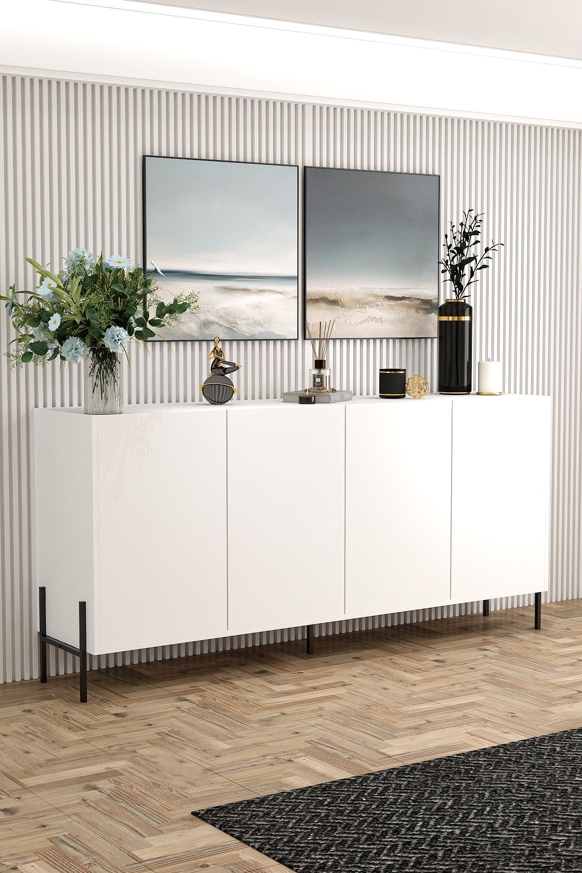 Solido White Console with Iron Legs