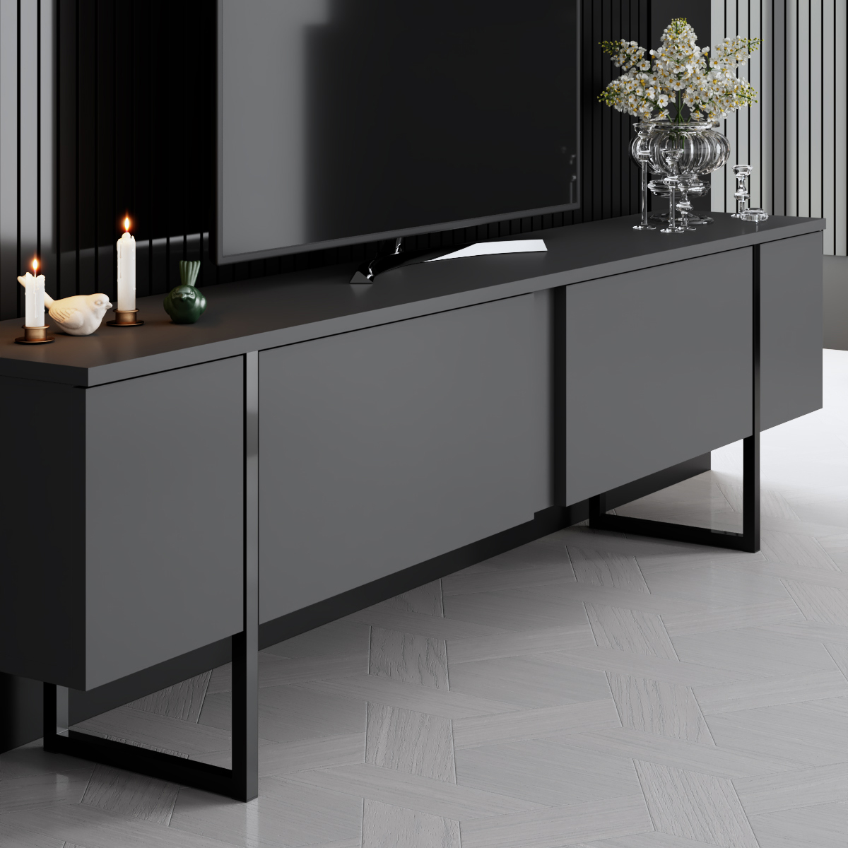 Luxe Tv Stand Anthracite-Black 180x30x50 cm