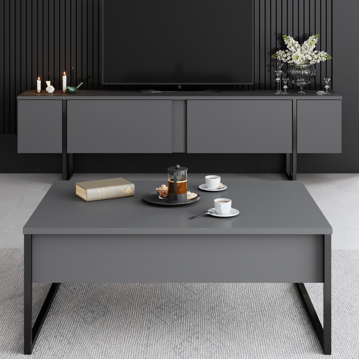 Luxe Tv Stand Anthracite-Black 180x30x50 cm