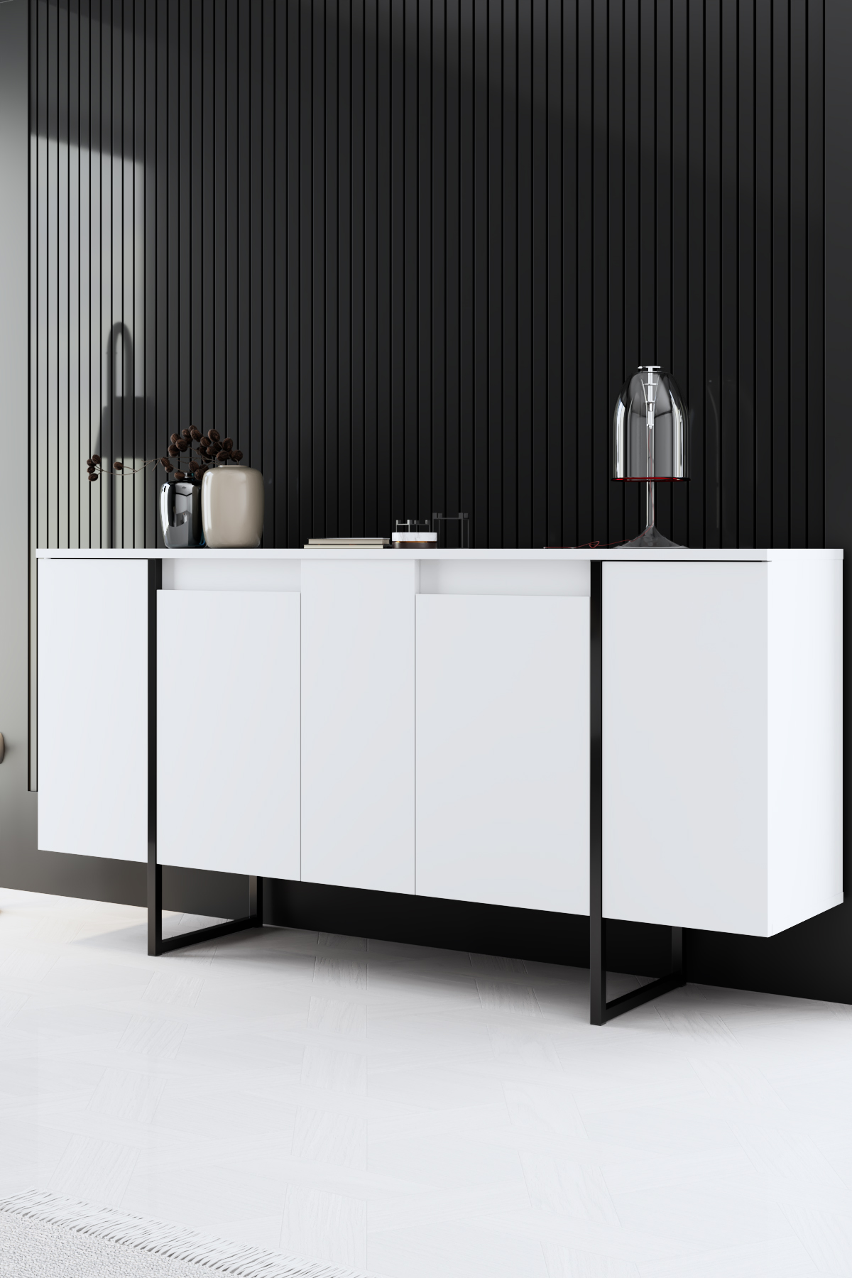 Luxe Console/Dresser White-Black 160x35x80 cm