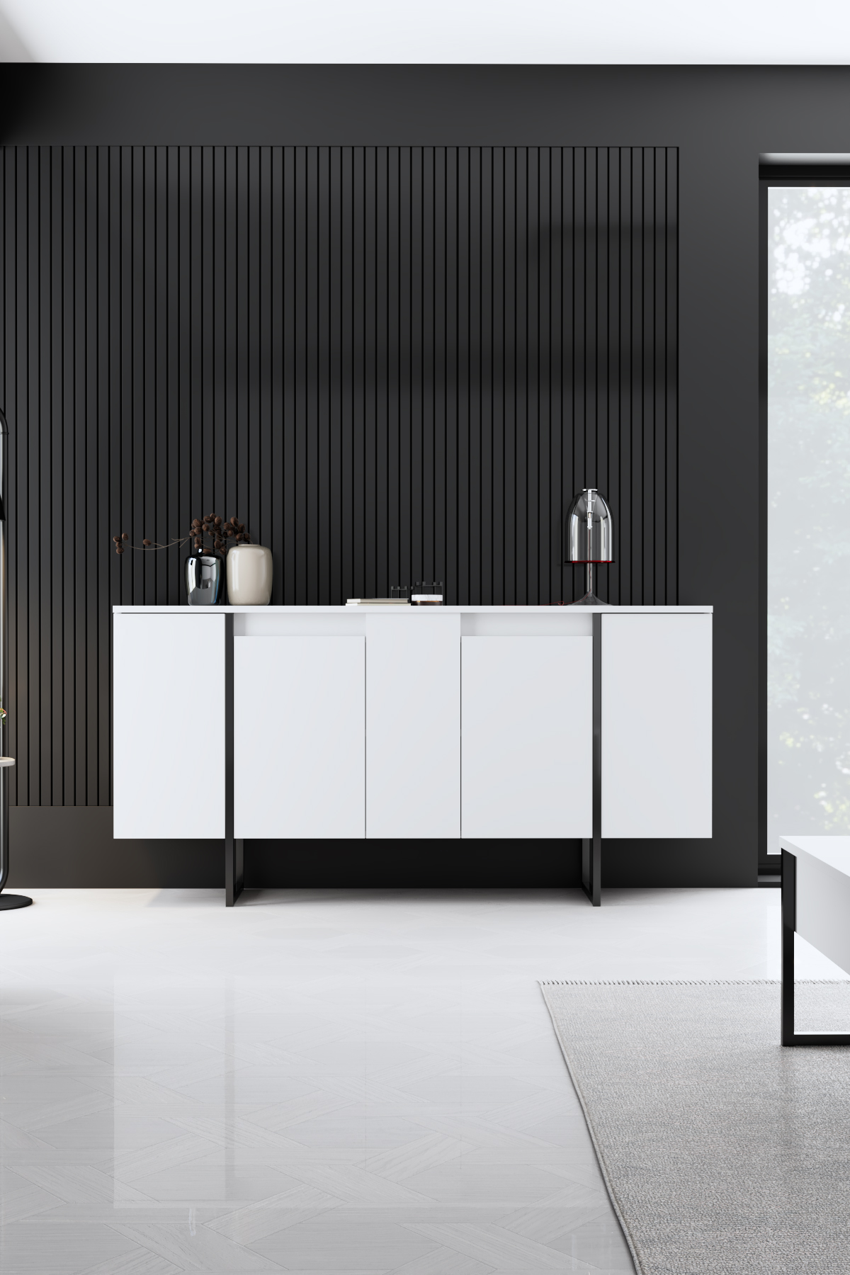 Luxe Console/Dresser White-Black 160x35x80 cm