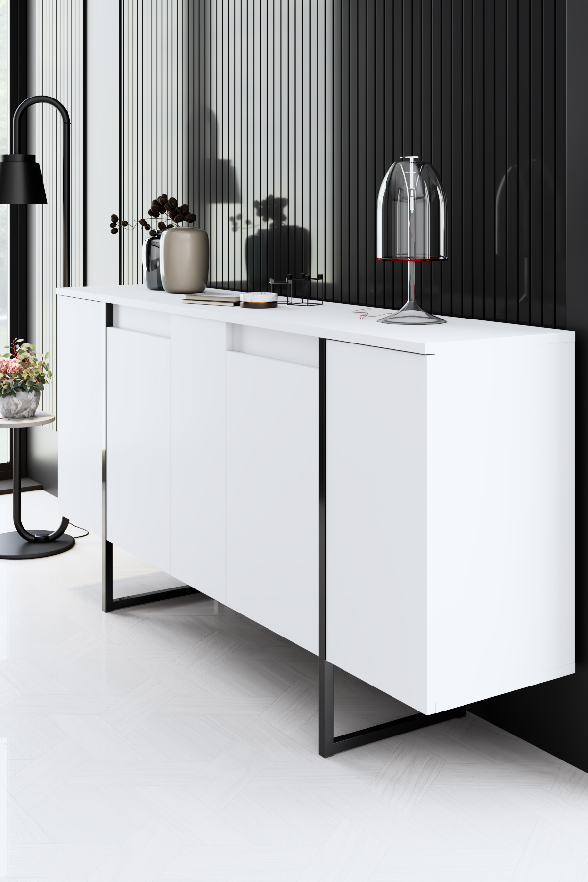 Luxe Console/Dresser White-Black 160x35x80 cm