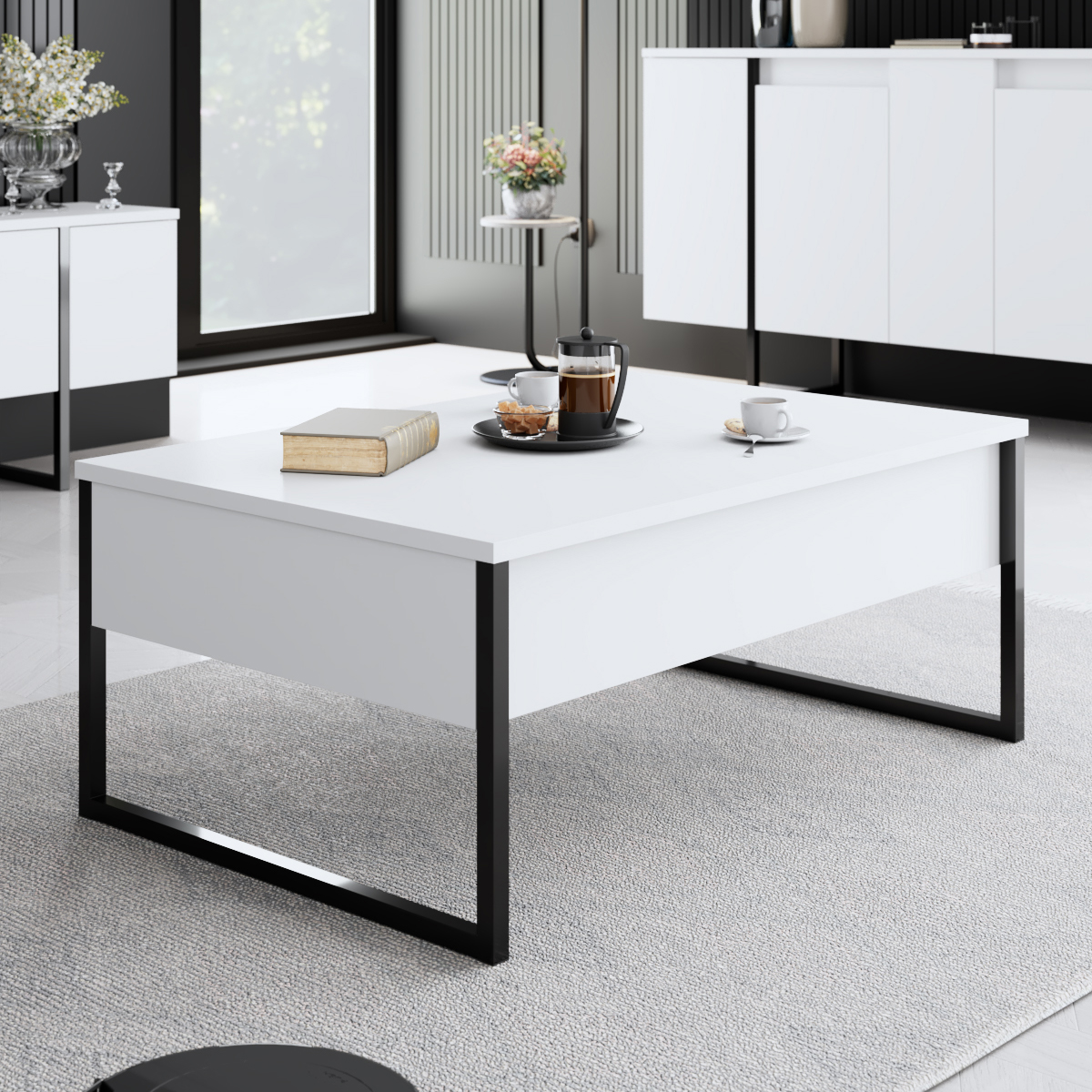 Luxe Coffee Table White-Black 90x60x40 cm