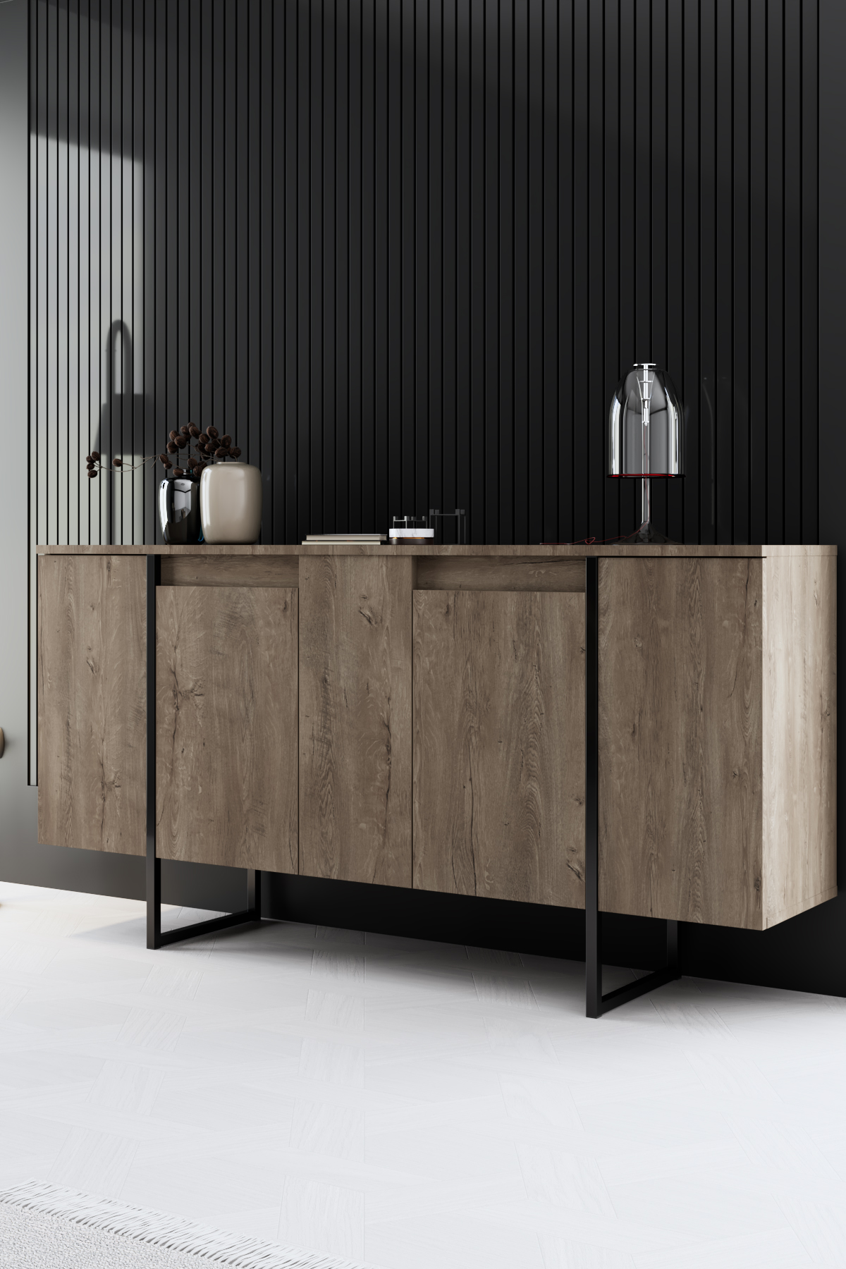 Luxe Console/Dresser Walnut-Black 160x35x80 cm