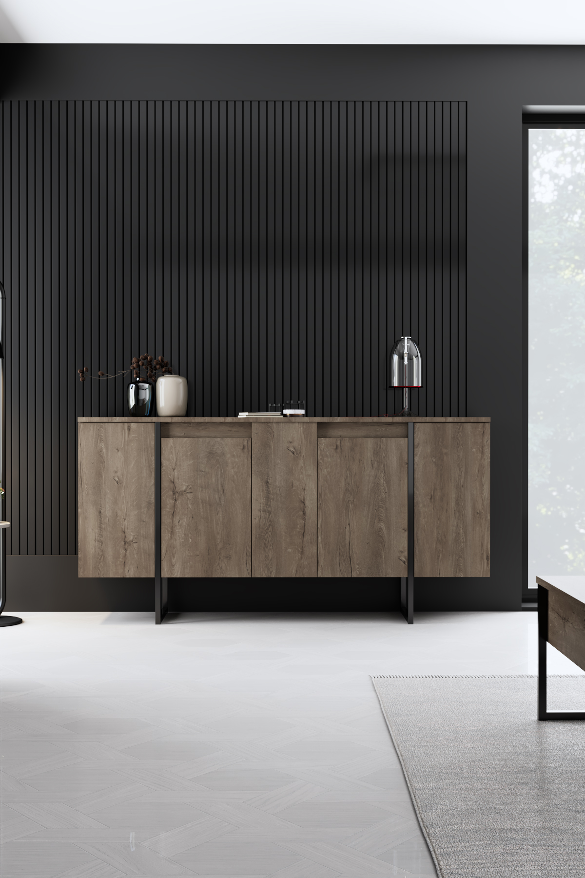 Luxe Console/Dresser Walnut-Black 160x35x80 cm