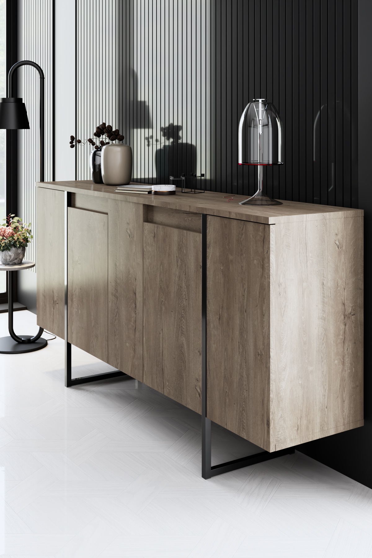 Luxe Console/Dresser Walnut-Black 160x35x80 cm