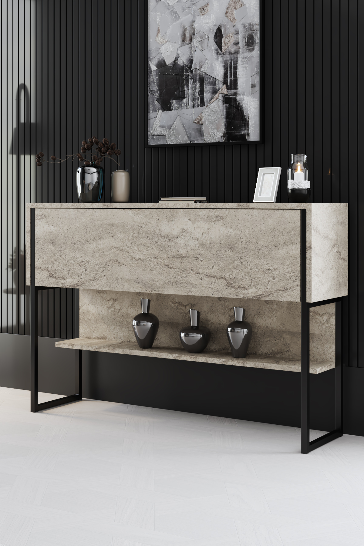 Luxe Dresser Marble-Black 120x30x80 cm