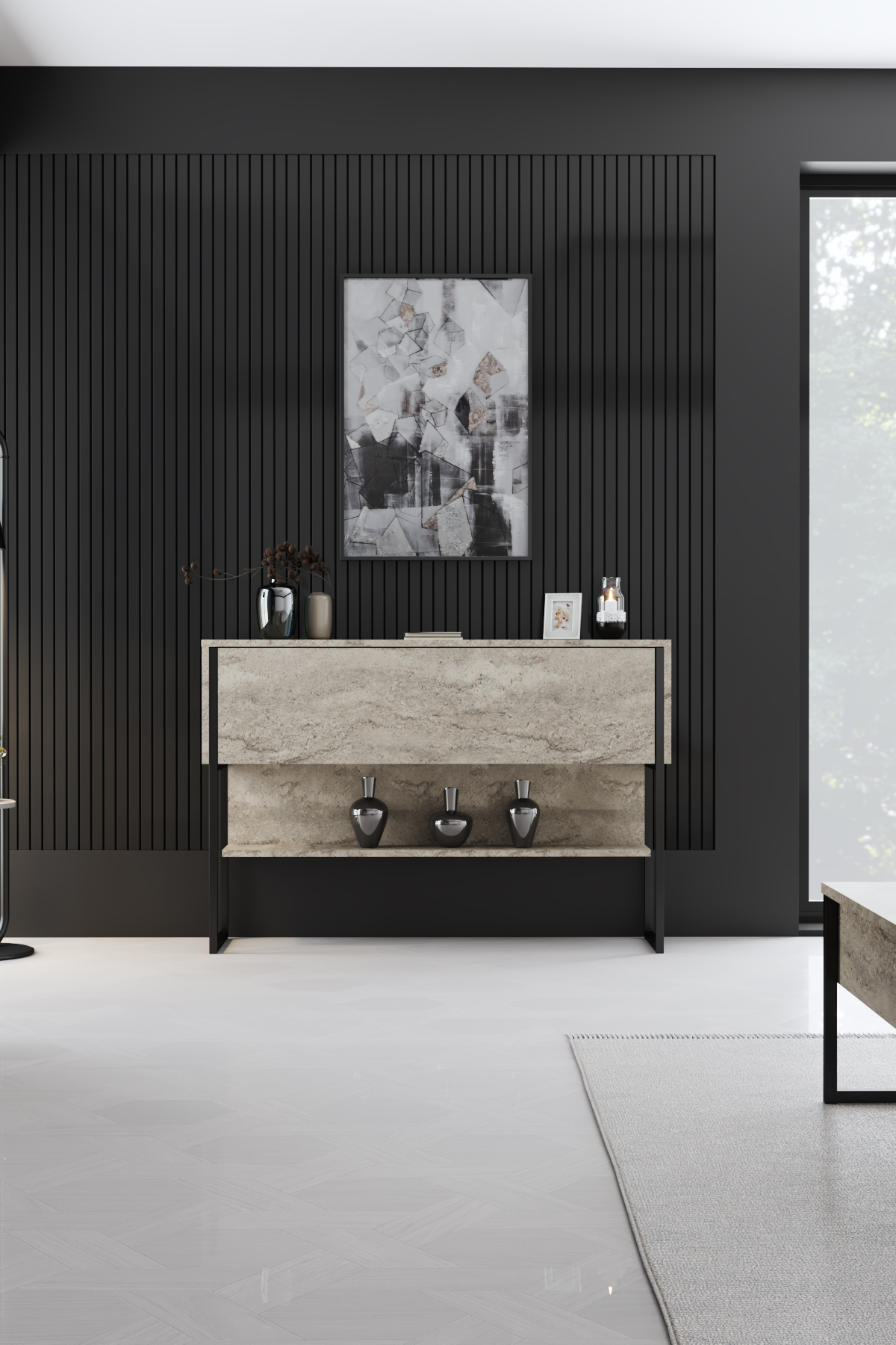 Luxe Dresser Marble-Black 120x30x80 cm