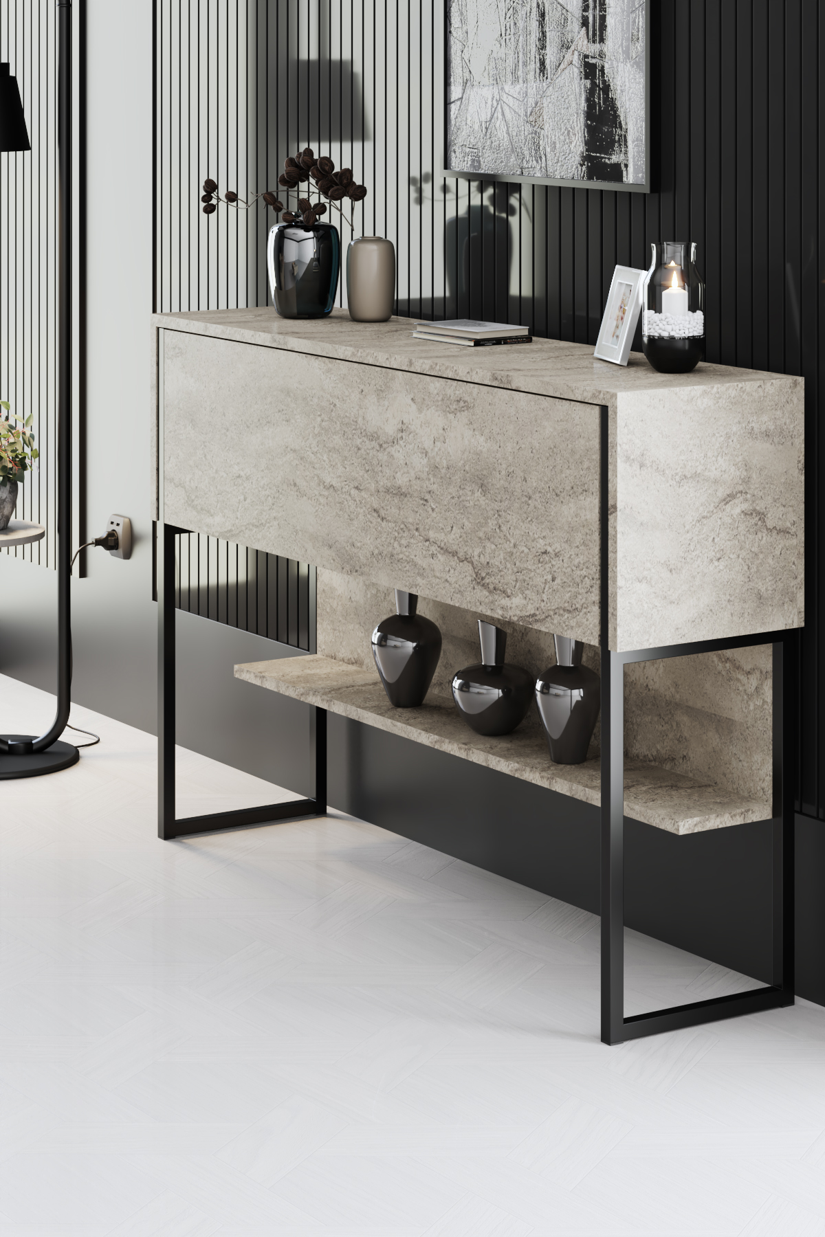 Luxe Dresser Marble-Black 120x30x80 cm