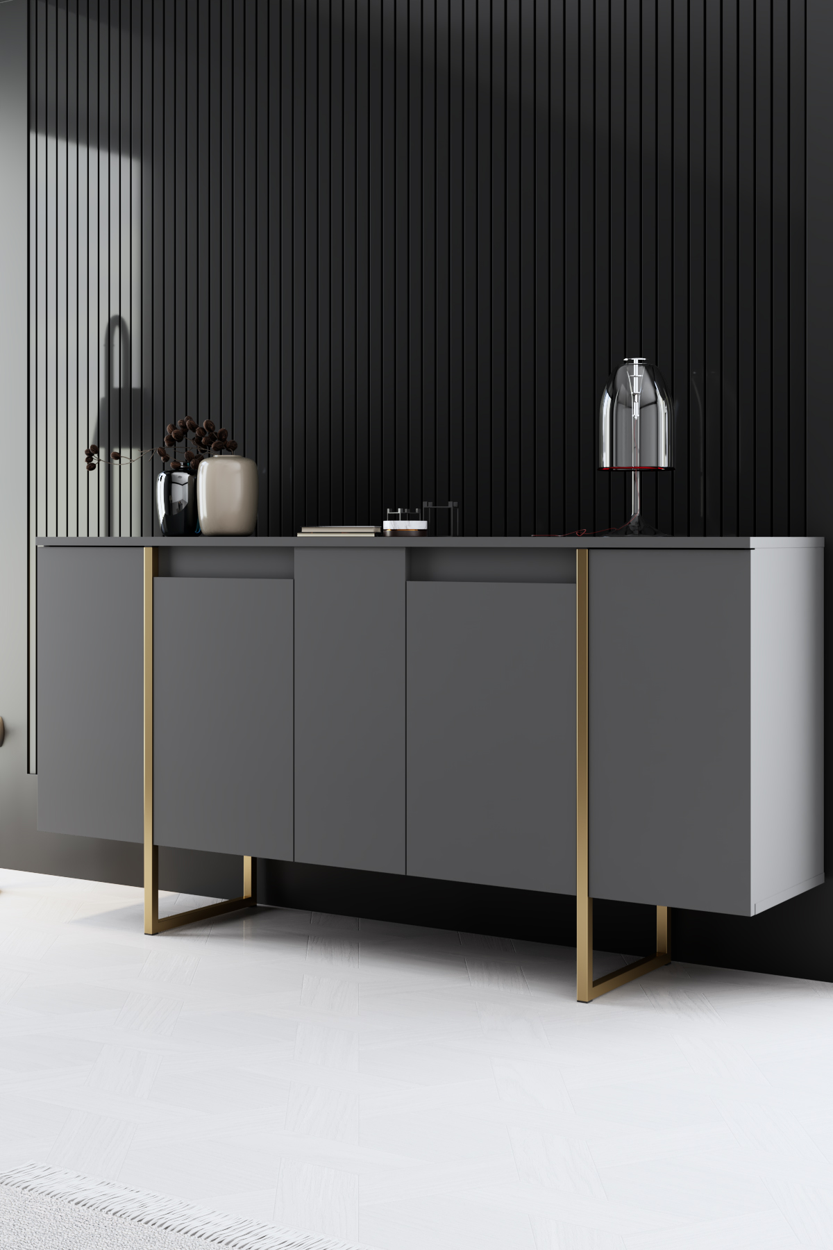 Luxe Console/Dresser Anthracite-Gold 160x35x80 cm