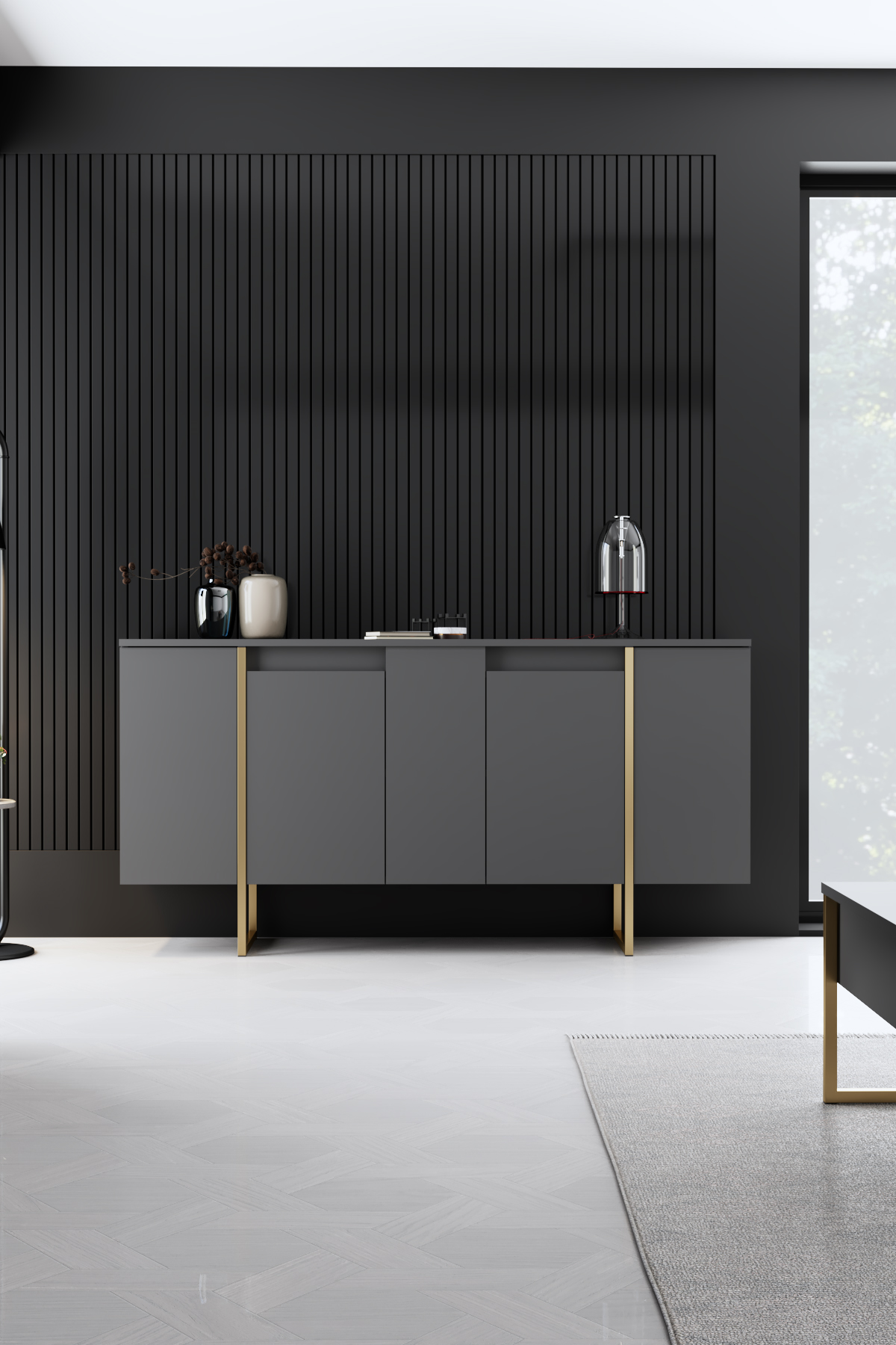 Luxe Console/Dresser Anthracite-Gold 160x35x80 cm