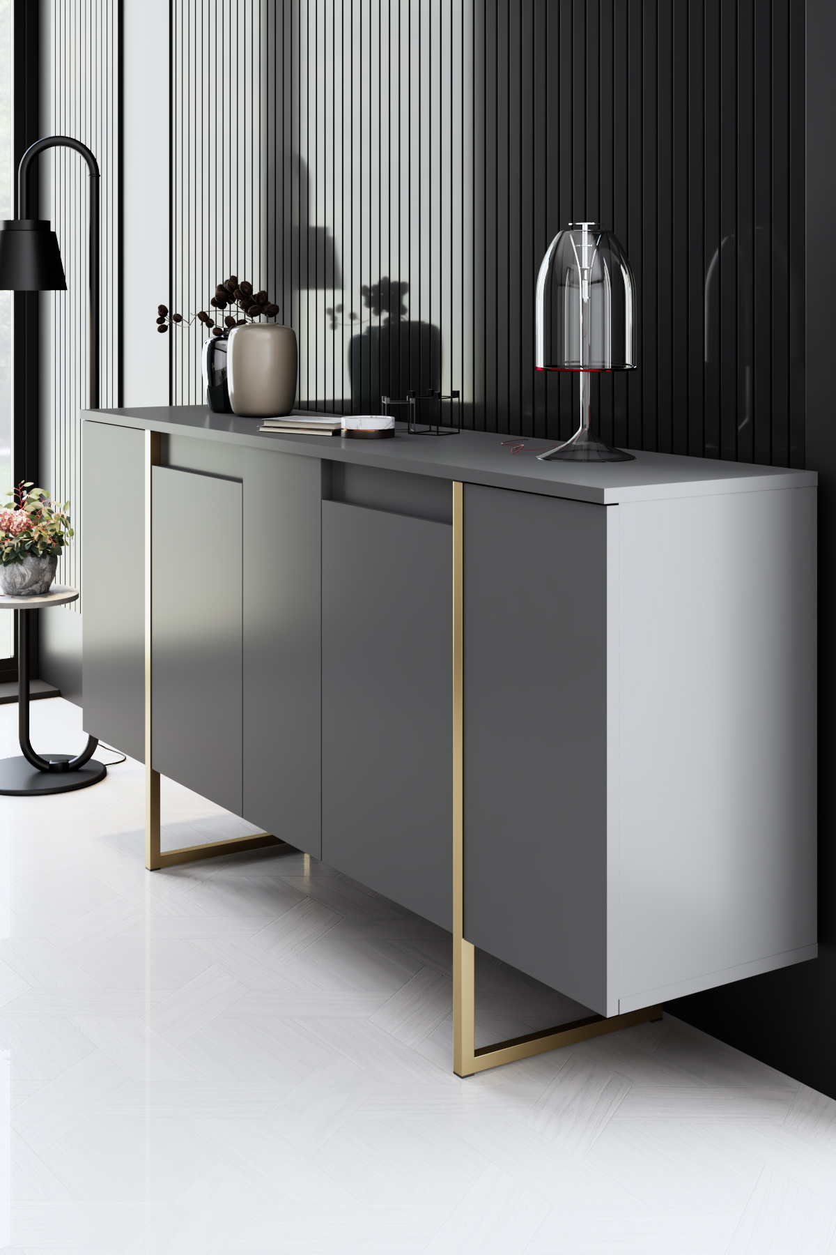 Luxe Console/Dresser Anthracite-Gold 160x35x80 cm