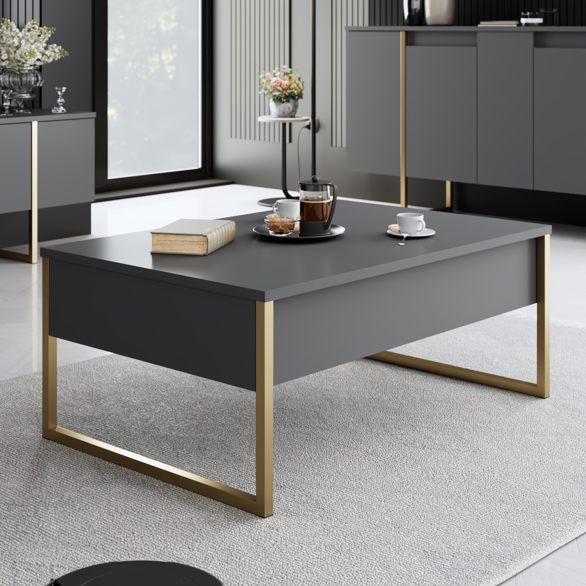 Luxe Coffee Table Anthracite-Gold 90x60x40 cm