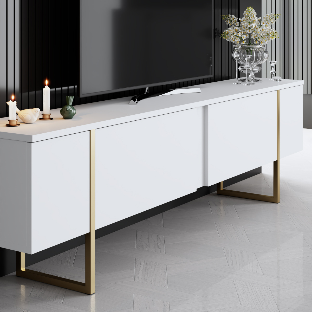 Luxe Tv Stand White-Gold 180x30x50 cm