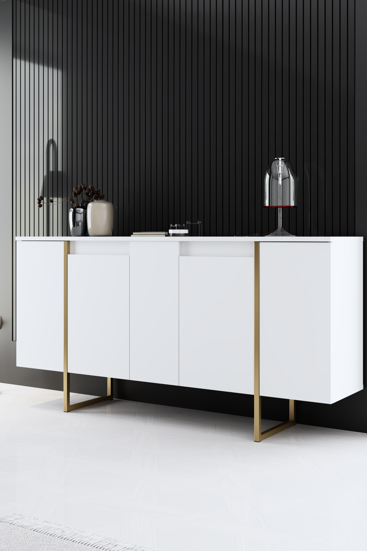 Luxe Console/Dresser White-Gold 160x35x80 cm