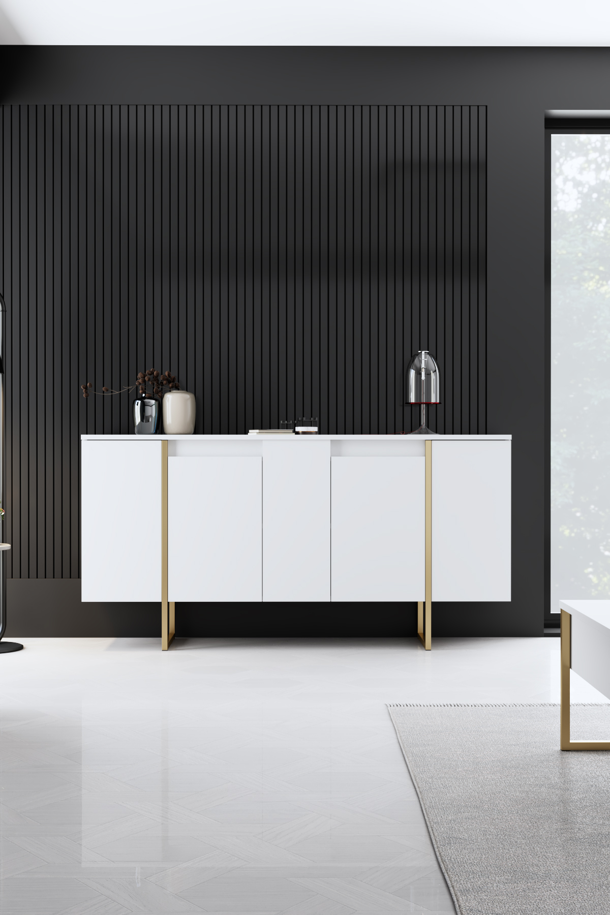 Luxe Console/Dresser White-Gold 160x35x80 cm