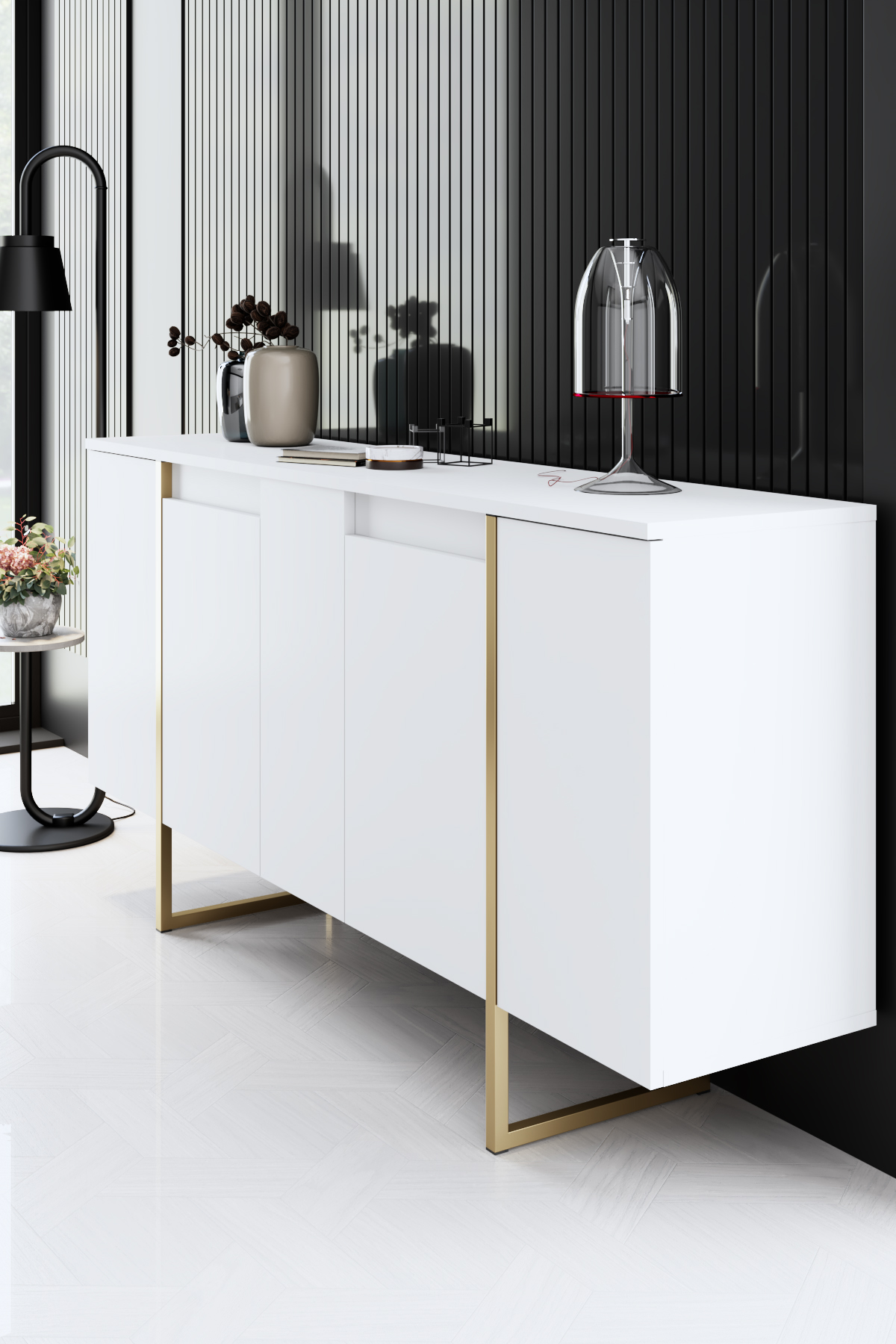 Luxe Console/Dresser White-Gold 160x35x80 cm