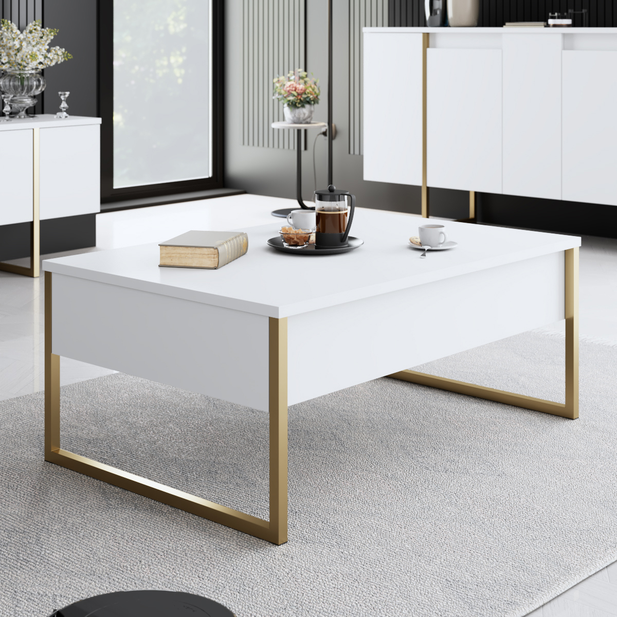 Luxe Coffee Table White-Gold 90x60x40 cm