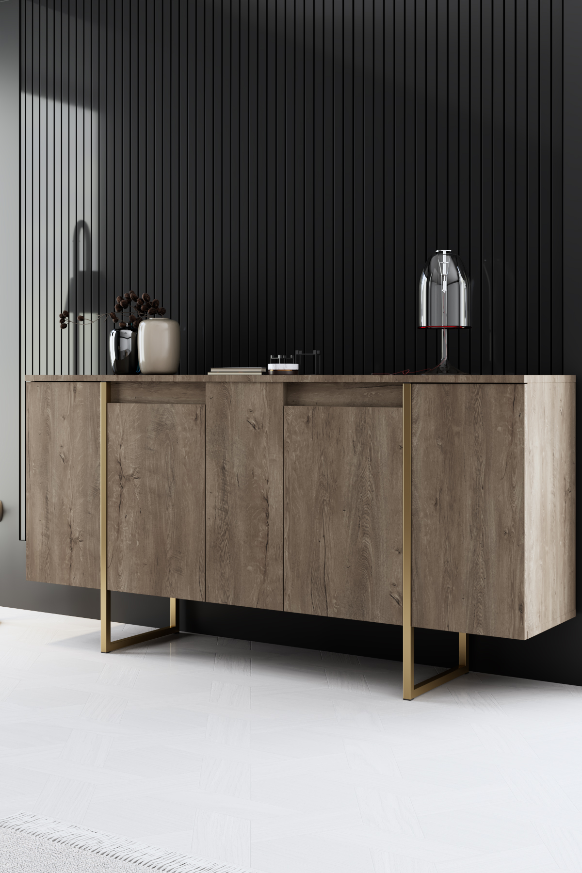 Luxe Console/Dresser Walnut-Gold 160x35x80 cm