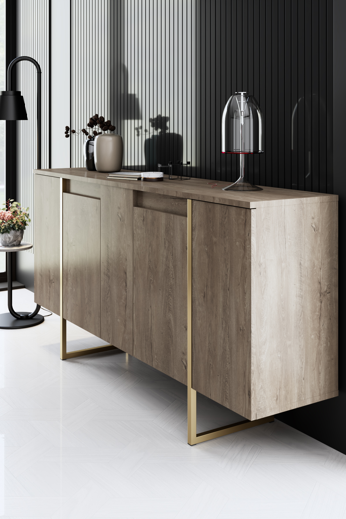 Luxe Console/Dresser Walnut-Gold 160x35x80 cm