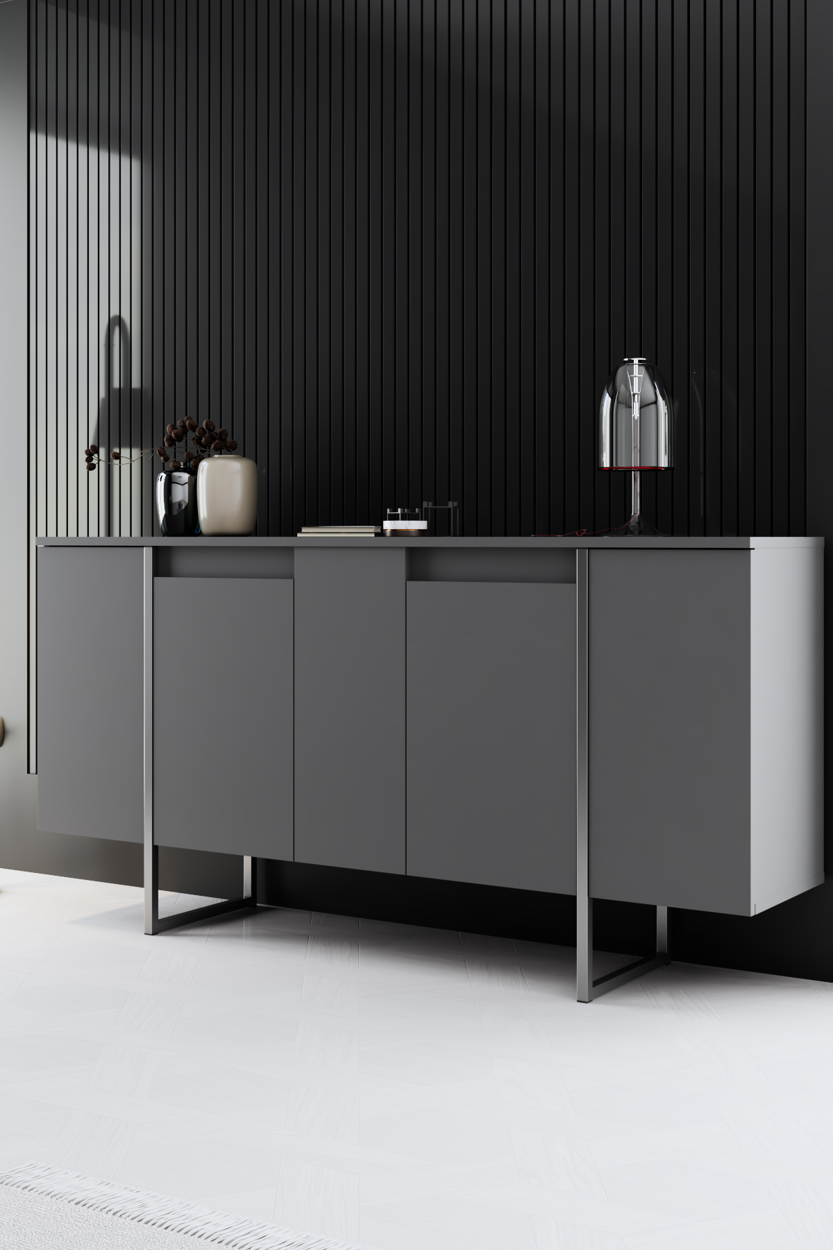 Luxe Console/Dresser Anthracite-Silver 160x35x80 cm