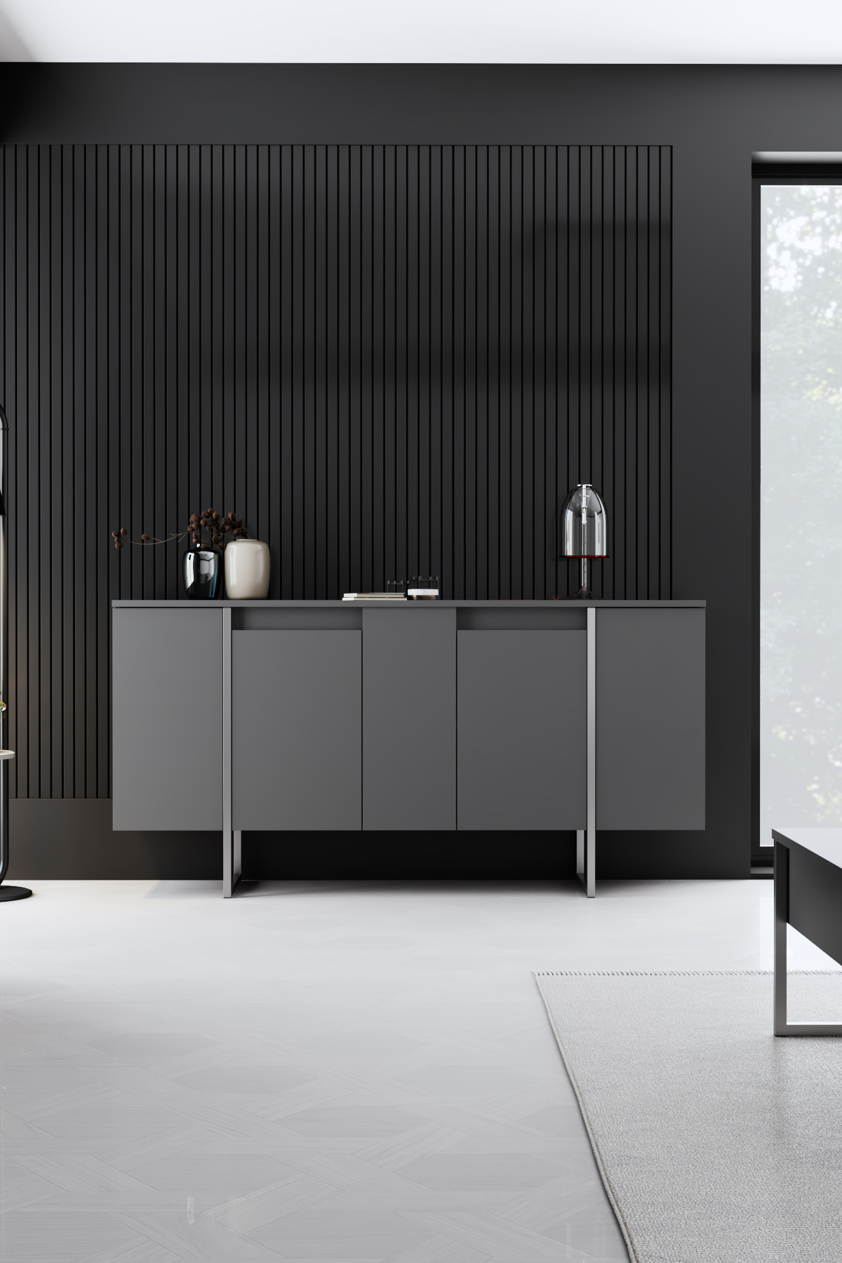 Luxe Console/Dresser Anthracite-Silver 160x35x80 cm