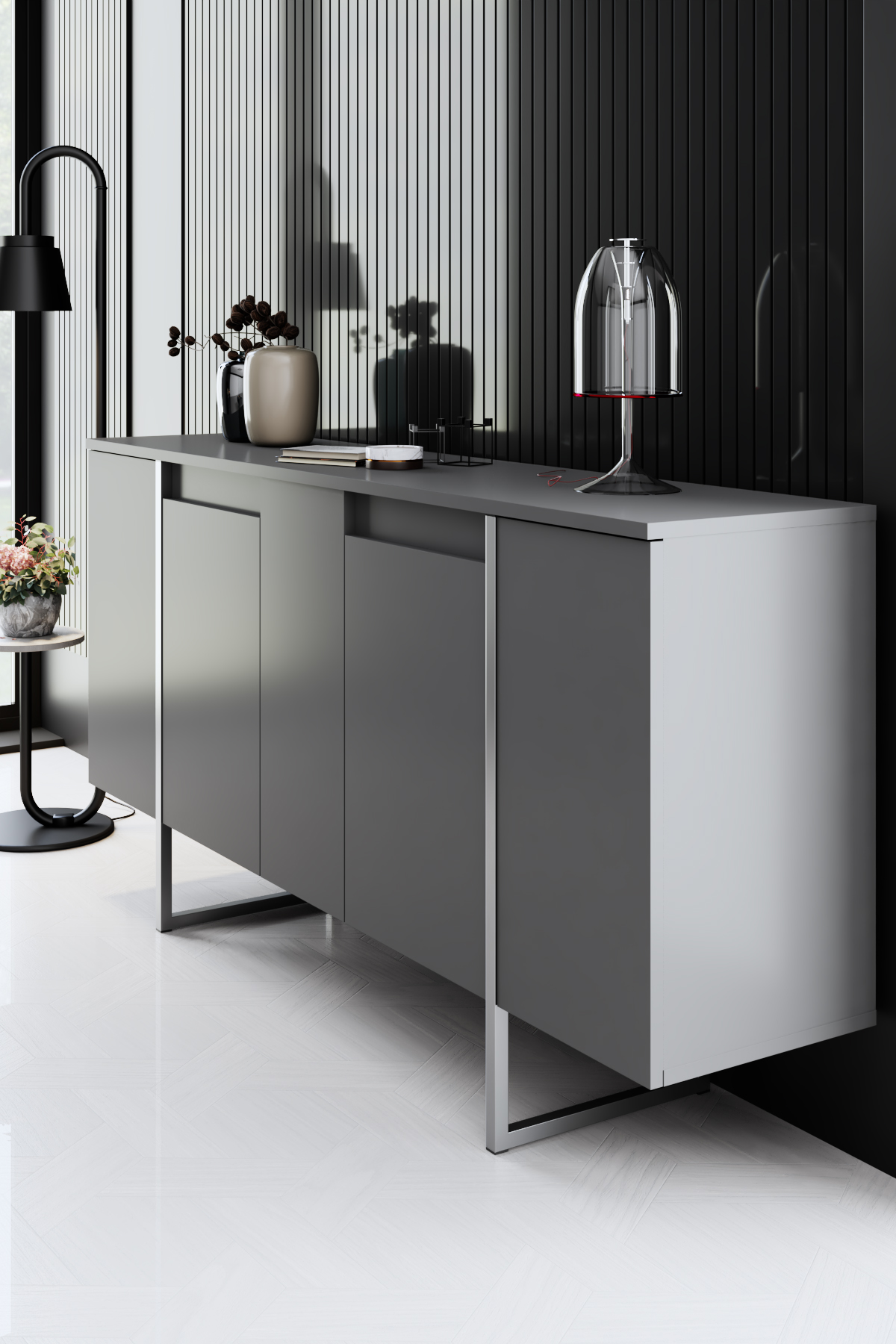 Luxe Console/Dresser Anthracite-Silver 160x35x80 cm