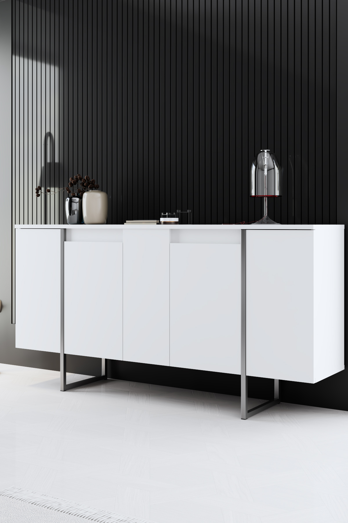 Luxe Console/Dresser White-Silver 160x35x80 cm