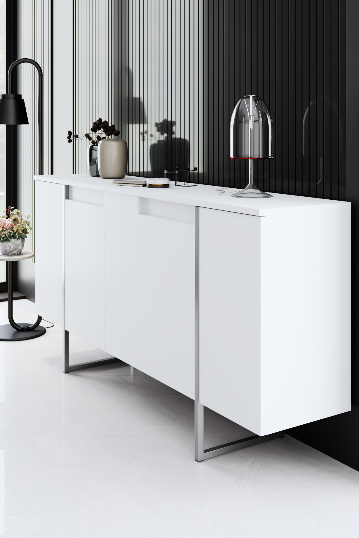 Luxe Console/Dresser White-Silver 160x35x80 cm