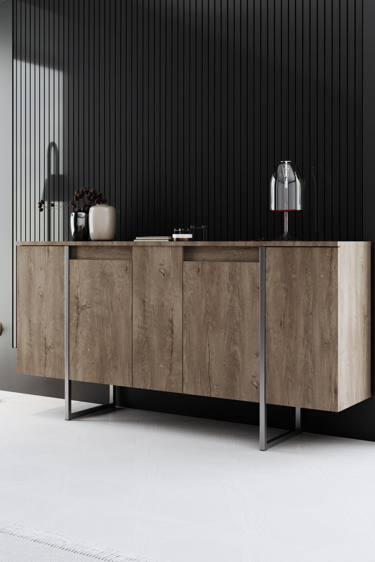 Luxe Console/Dresser Walnut-Silver 160x35x80 cm