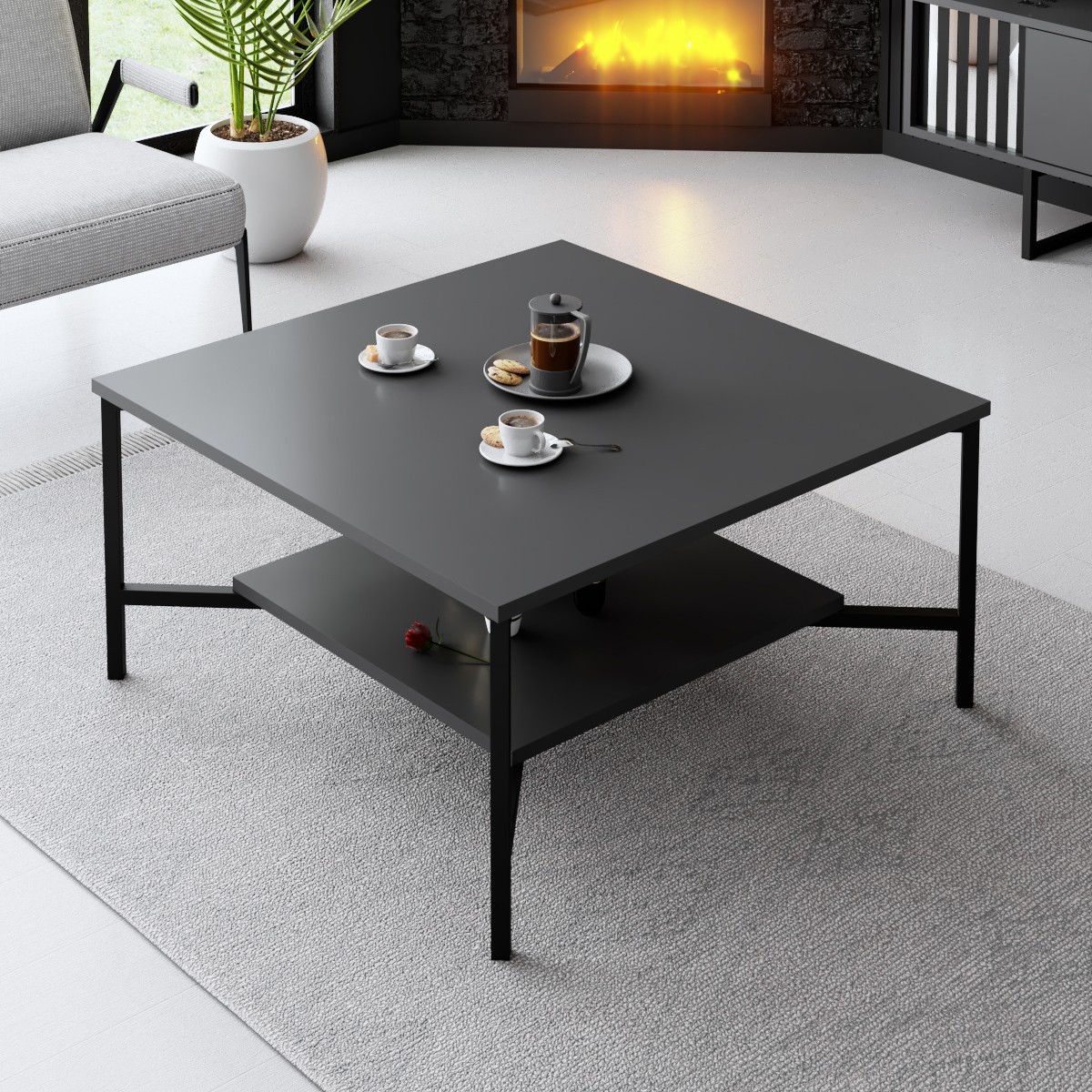 Line Coffee Table Anthracite-Chromium 80x80x40 cm